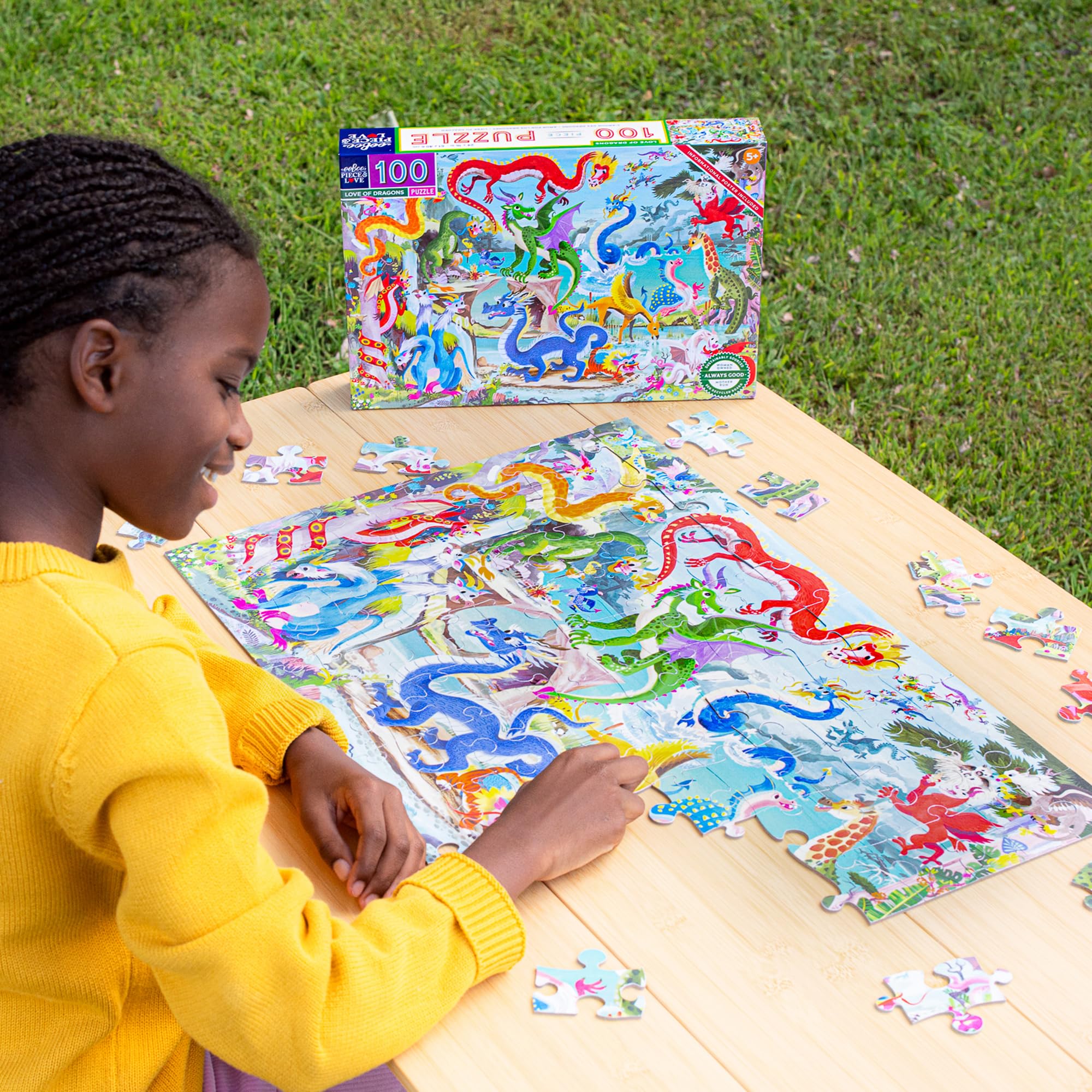 eeBoo 100 Teile Puzzle für Kinder - Love of Dragons Kinderpuzzle Drachen Thema, große Teile für kleine Hände, um motorische Fähigkeiten zu entwickeln