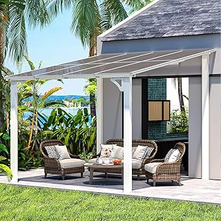 YODOLLA Pergola adossée Aluminium 3 x 3 m – Pergola Jardin Exterieur - Toit Incliné pour Ombre - Résistant aux UV & Intempéries - Blanc