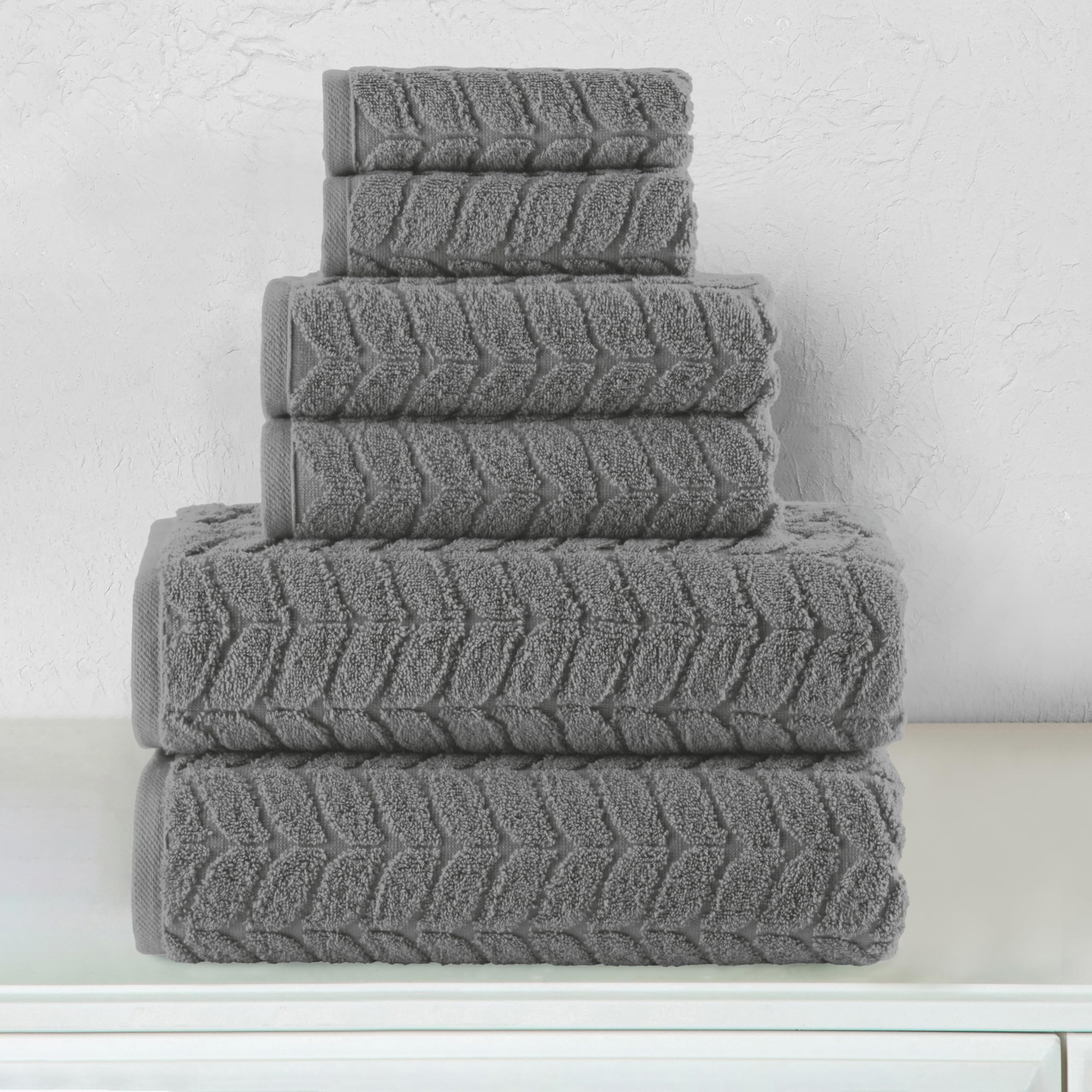 Elegant Comfort Set di 6 asciugamani di lusso in 100% cotone turco jacquard intrecciato di alta qualità alberghiera, morbidi e assorbenti, include 2 asciugamani da bagno, 2 asciugamani e 2 salviette,