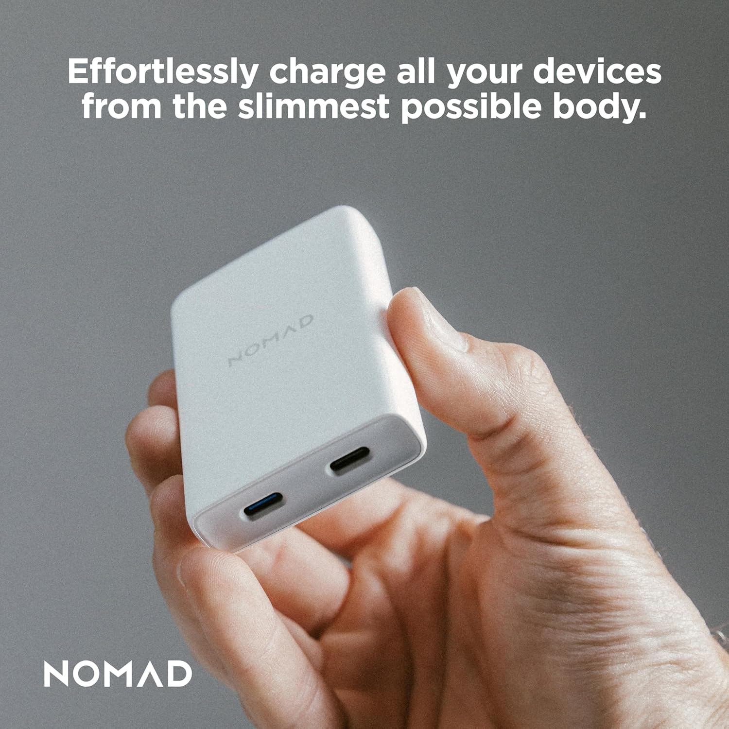 Nomad Slim Power Adapter, Flat Wall Charger with Dual USB C Cable Ports, Slim Block with Fast Charge Ports, Charger Block Flat USB C Plug (White 65W)