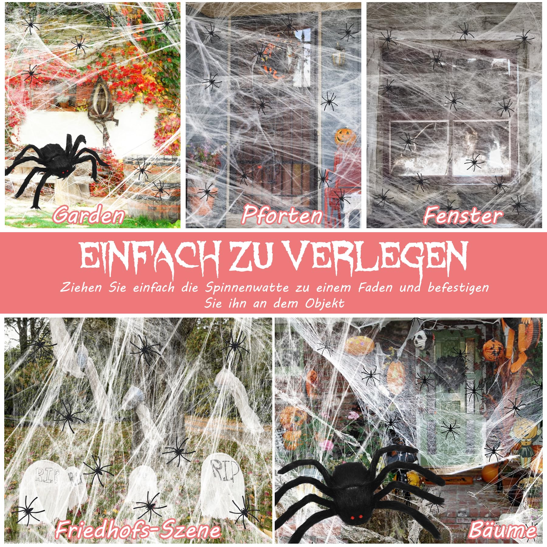 Sztuczna pajęczyna o wadze 350g, dekoracja na Halloween. Odpowiednia do dekoracji zewnętrznych i wewnętrznych. Super rozciągliwa, sztuczna pajęczyna idealna na przyjęcie halloweenowe