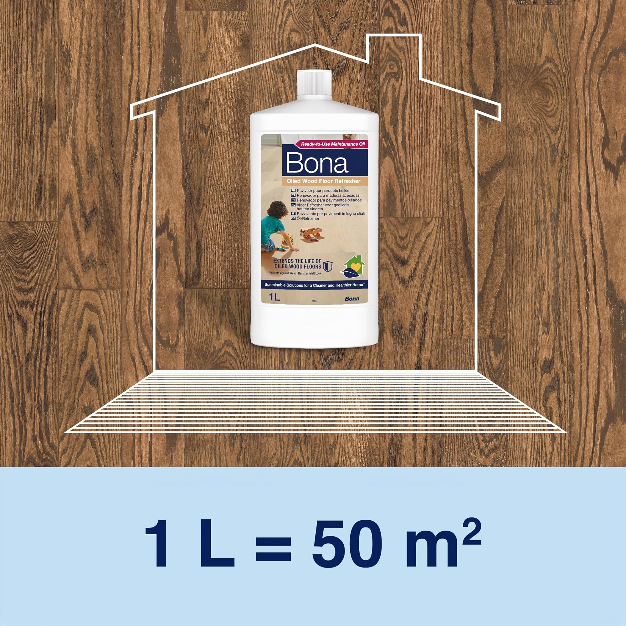 Bona rinfrescante per pavimenti in legno oliato 1 L, olio per la cura del parquet, per pavimenti oliati, pulizia del parquet oliato, rinfresca