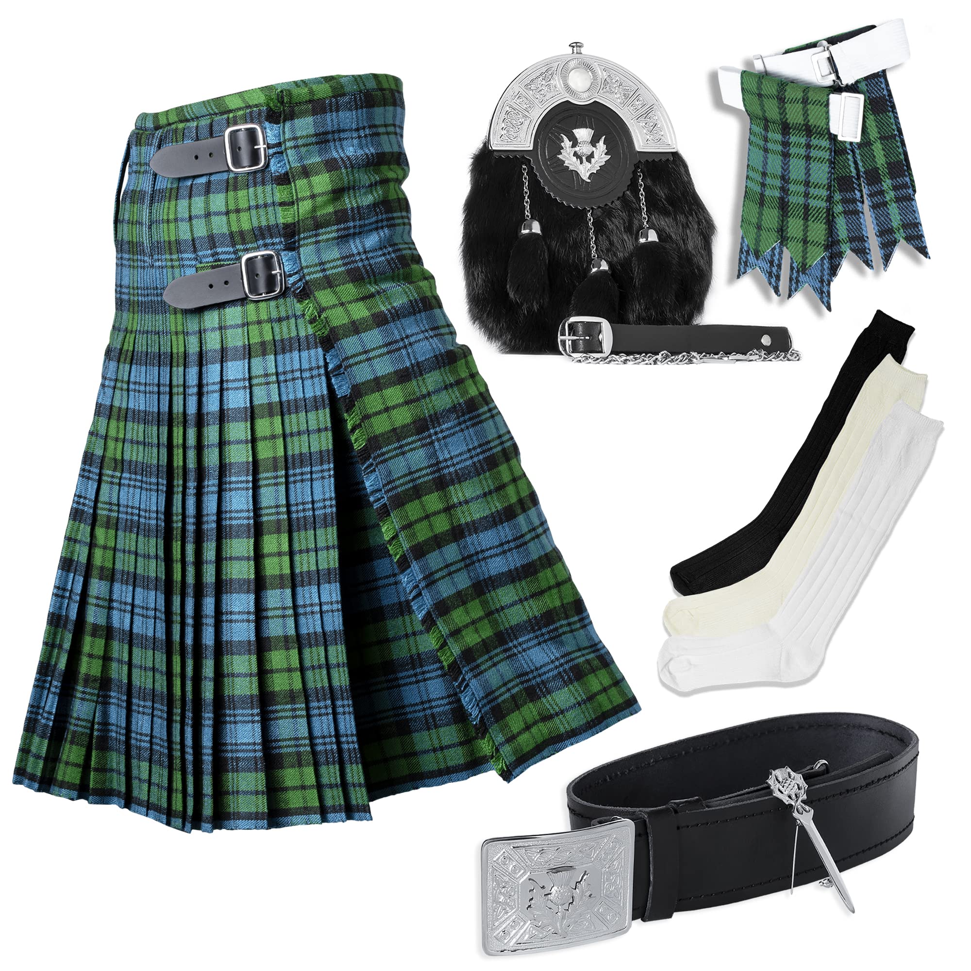 UMAM New Scottish Kilt set of 07 Pcs in Different Tartans (Campbell Ancient, 36'')