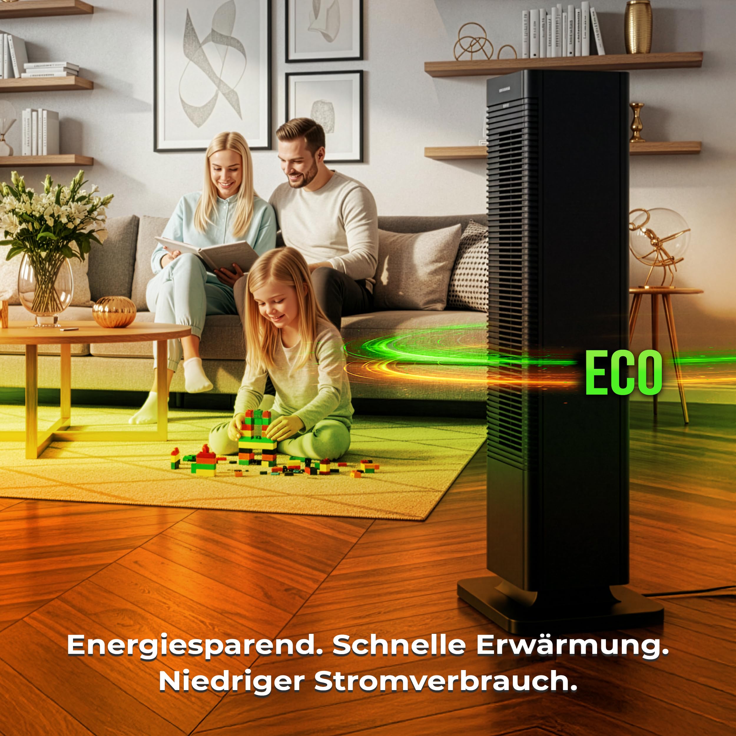 Turmventilator 2in1 Kühlen & Heizen, 2000W PTC Keramik, WiFi Standventilator mit Fernbedienung, Oszillation