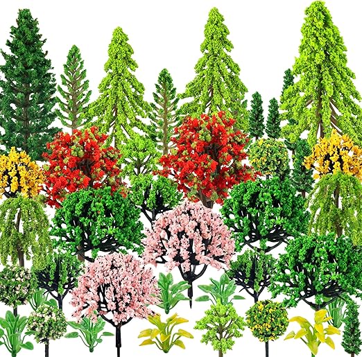 38PCS Mini Model Miniature Trees, Mixed Model Colourful Trees Building Train Scenery Architecture Fake Trees for DIY Crafts, Building Model, Scenery Landscape