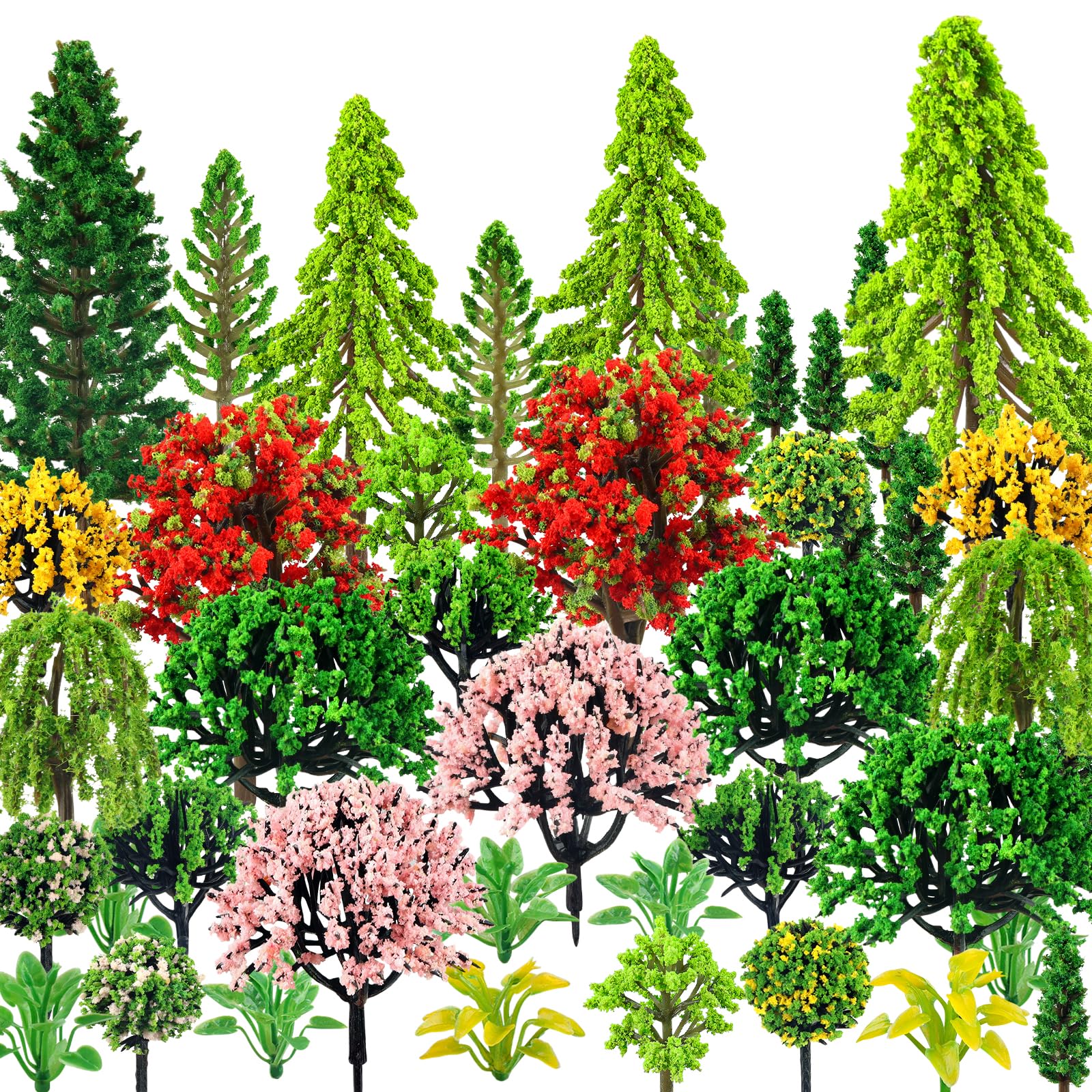 QUOZUO 38PCS Mini Model Miniature Trees, Mixed Model Colourful Trees Building Train Scenery Architecture Fake Trees for DIY Crafts, Building Model, Scenery Landscape