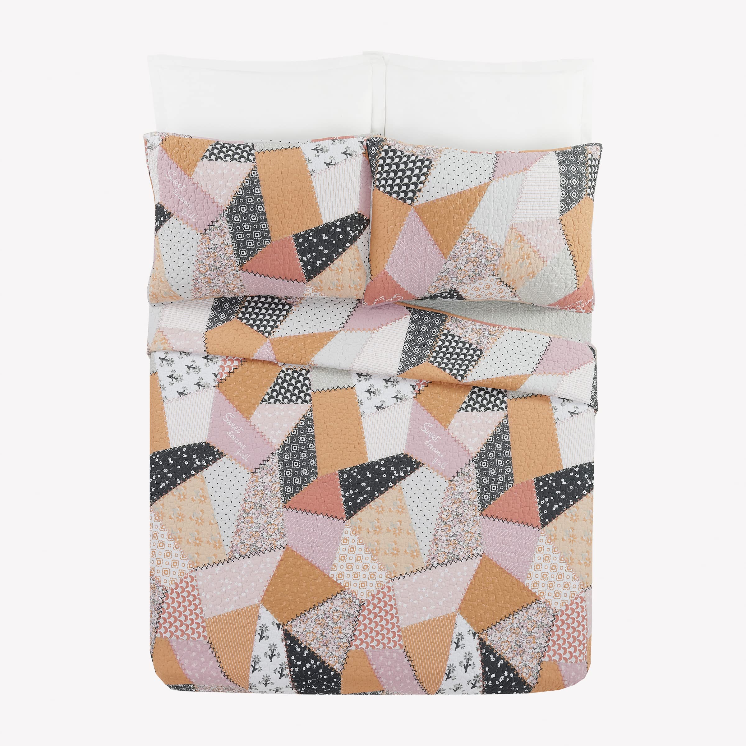 Jessica Simpson Crazy Couture 3-Piece Quilt Set, Lightweight Coverlet Set, Patchwork Printed Quilted Bedding Set with Shams, Breathable All Season, King Size