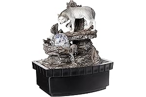 OK Lighting Gray Wolf Statue Table Fountain