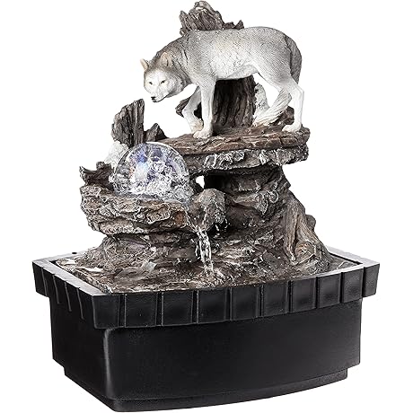 OK Lighting Gray Wolf Statue Table Fountain