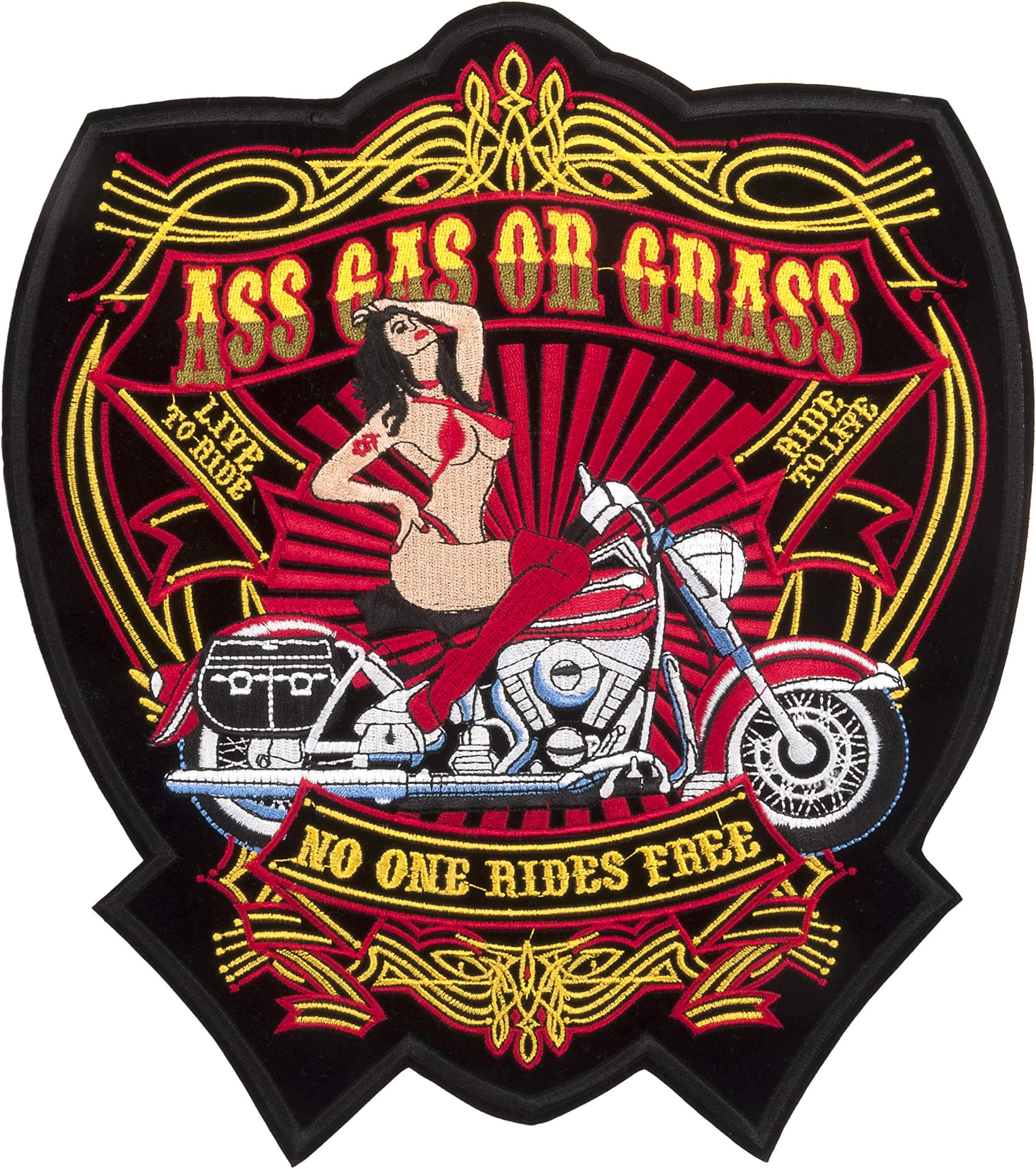 Unisex Iron on Embroidered Biker Patch X-Large for Clothing (No One Ride Free)