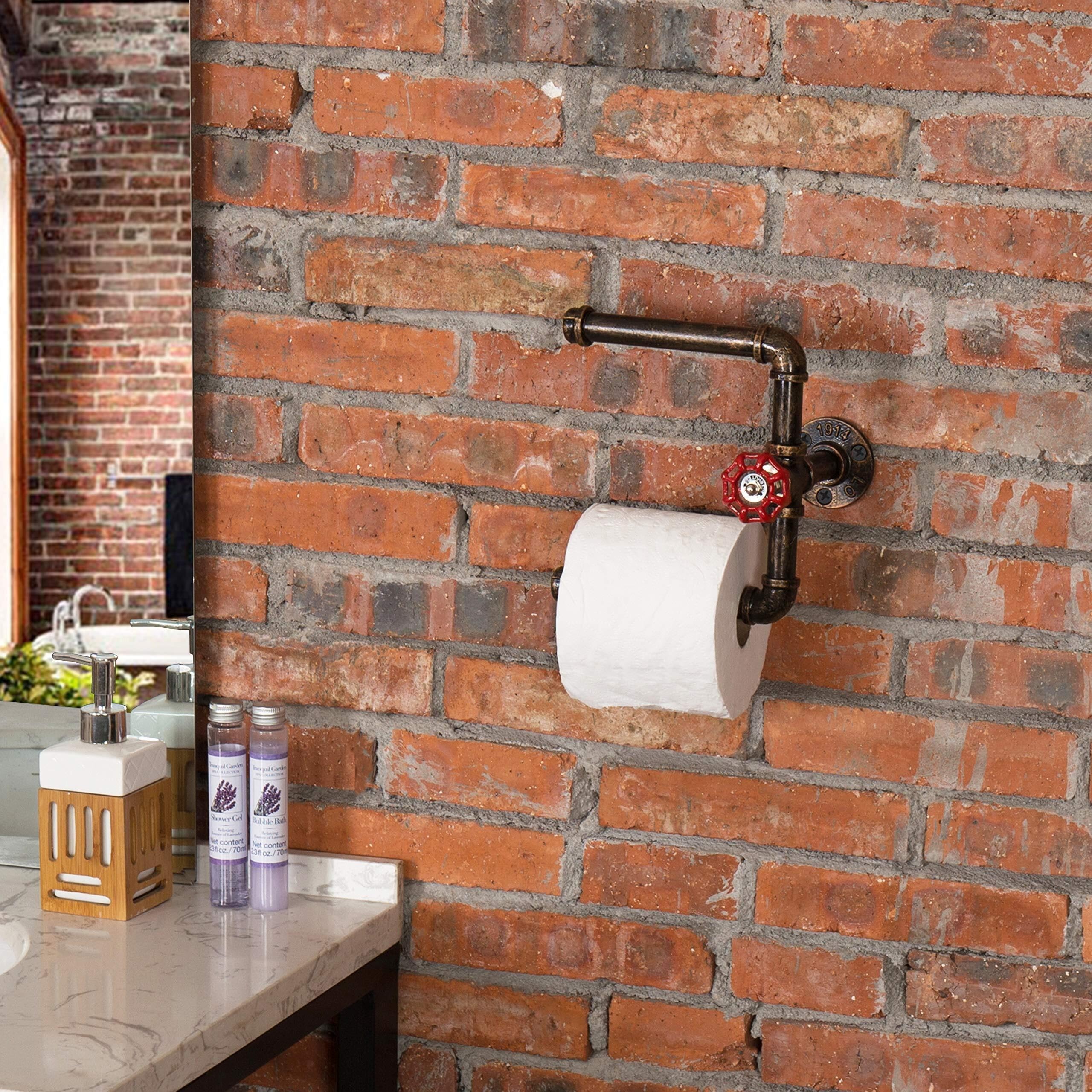 Portarrollos de papel higiénico doble para grifo de tubo industrial, montado en la pared, diseño de bronce
