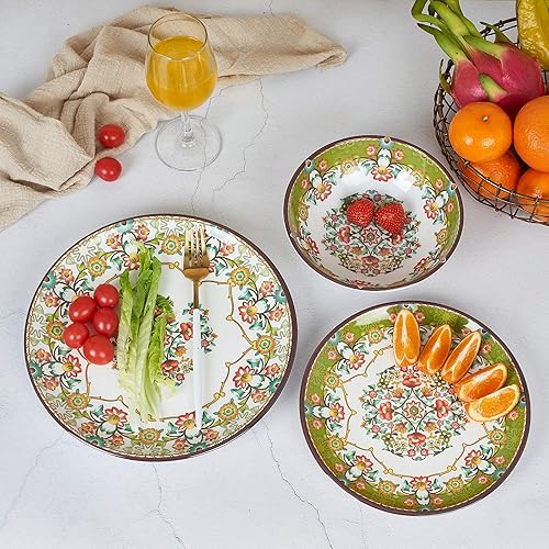 Miniatura 9 de Juego de vajilla de melamina para 4-16 piezas, juego de platos de campamento con platos llanos, platos de ensalada, cuencos y tazas. Ligero e