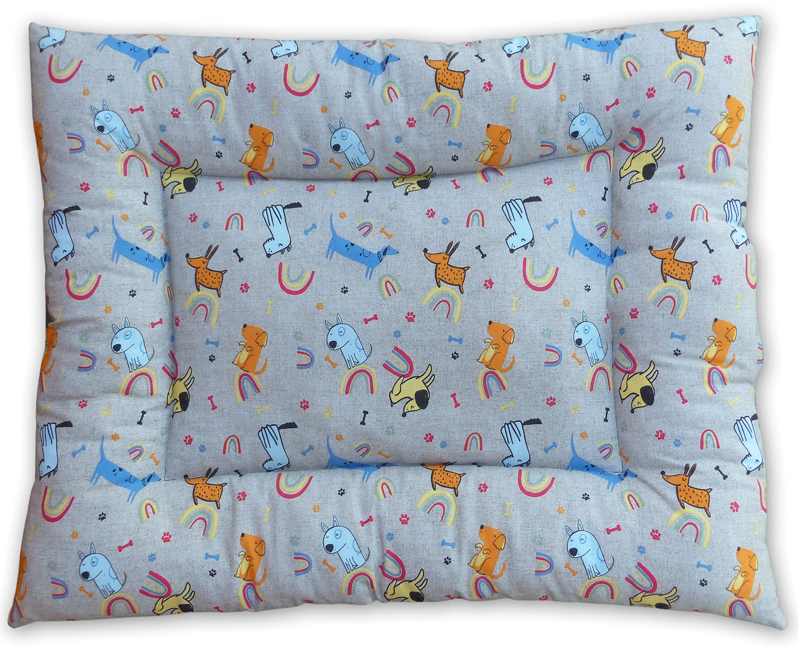 Cama Perro Grande o Mediano - Cojín, Alfombra, Colchón o Colchoneta de Mascota para Suelo, Lavable, 85x65 cm (Large, Arcoiris)