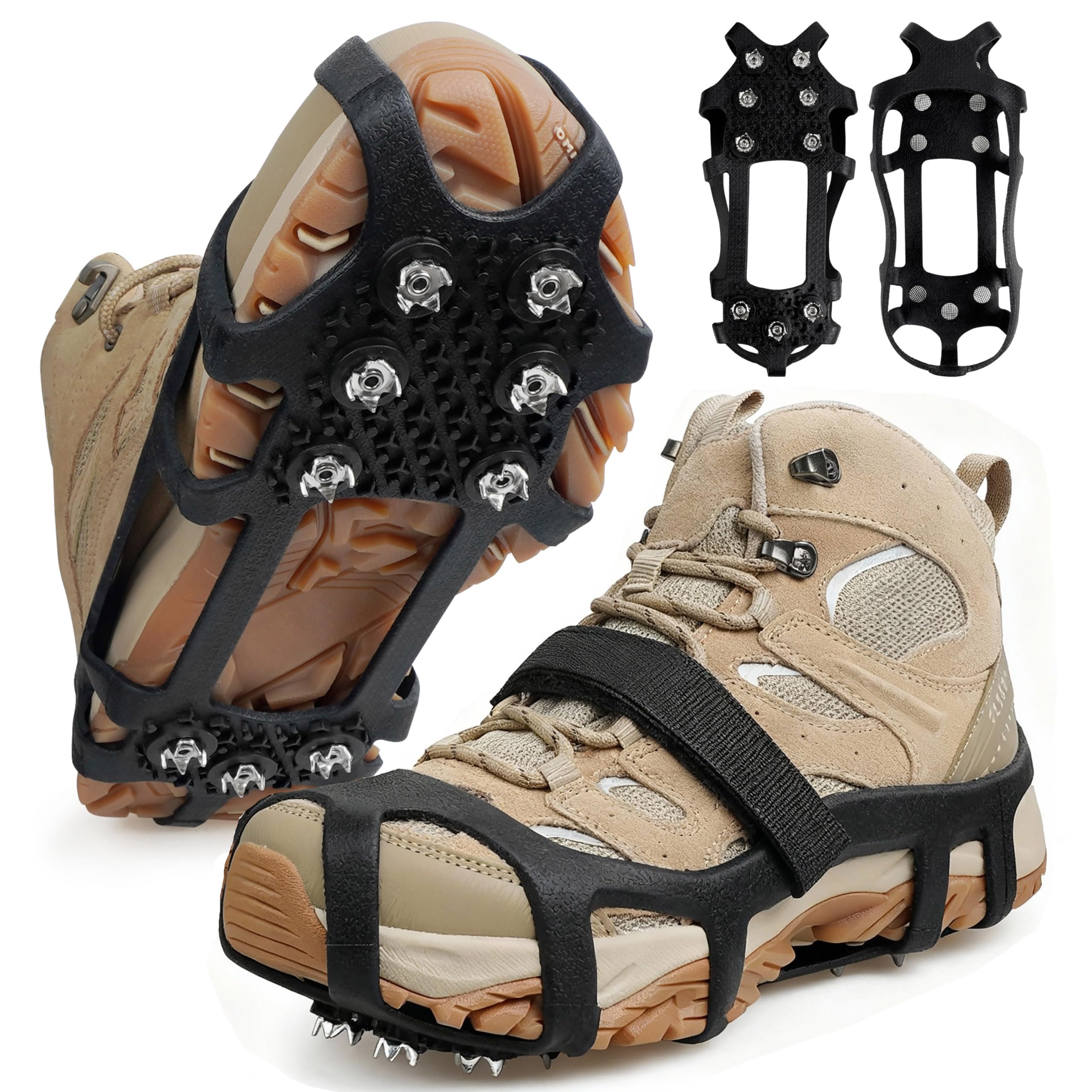 Eisstollen für Schuhe und Stiefel, rutschfester Überschuh, 9 Nieten, Edelstahl-Greifer, Slipper, Stretchschuhe für Spaziergänge, Joggen, Wandern, Bergsteigen, Eis, Schnee