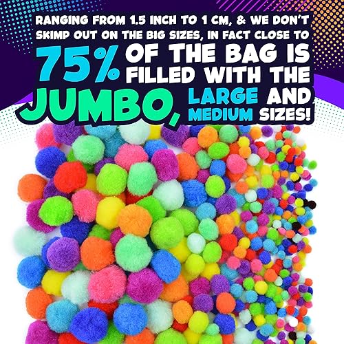 Miniatura 2 de 410 unidades  Pompones Jumbo para suministros de manualidades  360 pompones peludos de colores grandes y pequeños surtidos con 50 ojos saltones