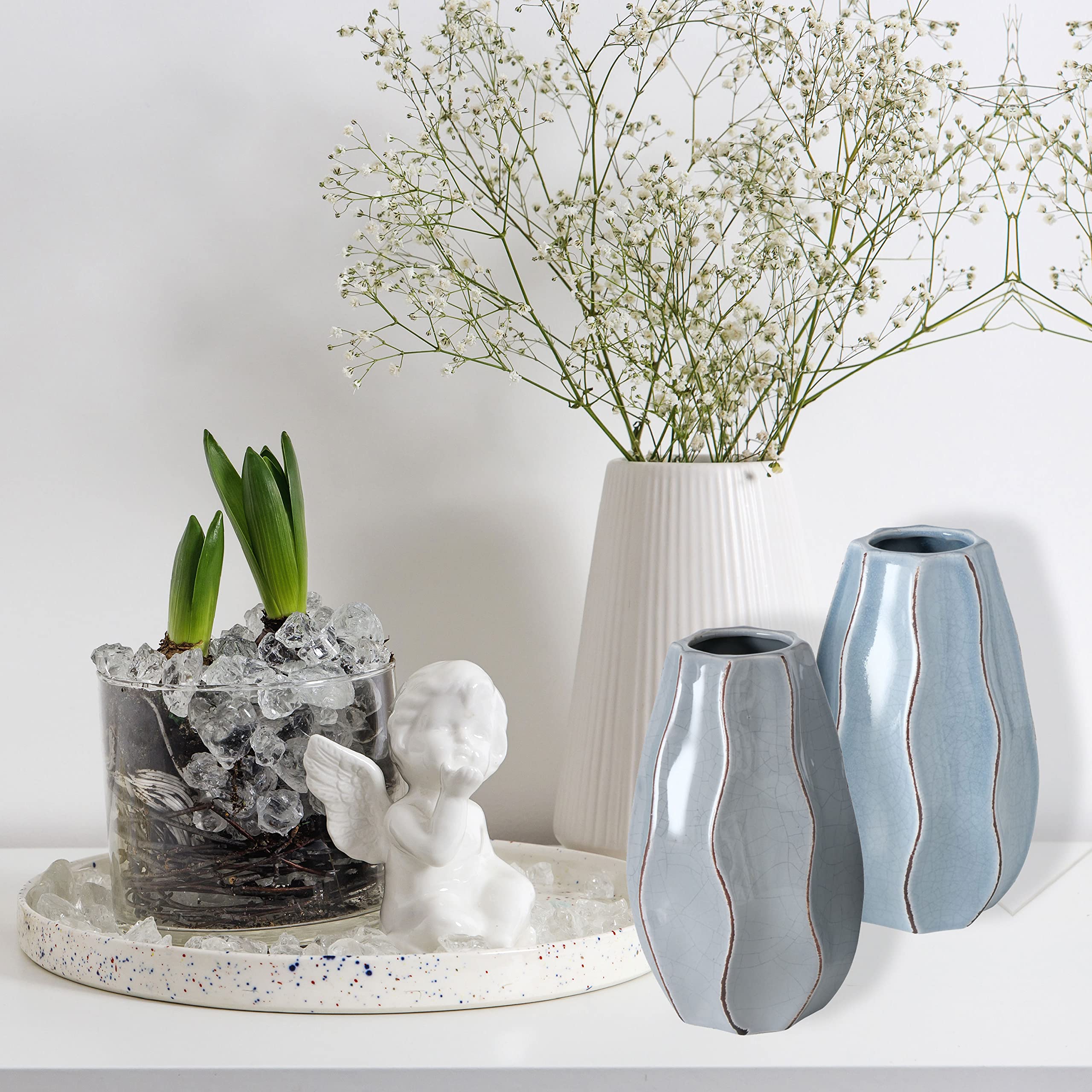 3er Set Keramik-Vasen – Moderne Grau/schwarz/weiße Steingut Vasen Für Regal, Tisch & Wohnaccessoire