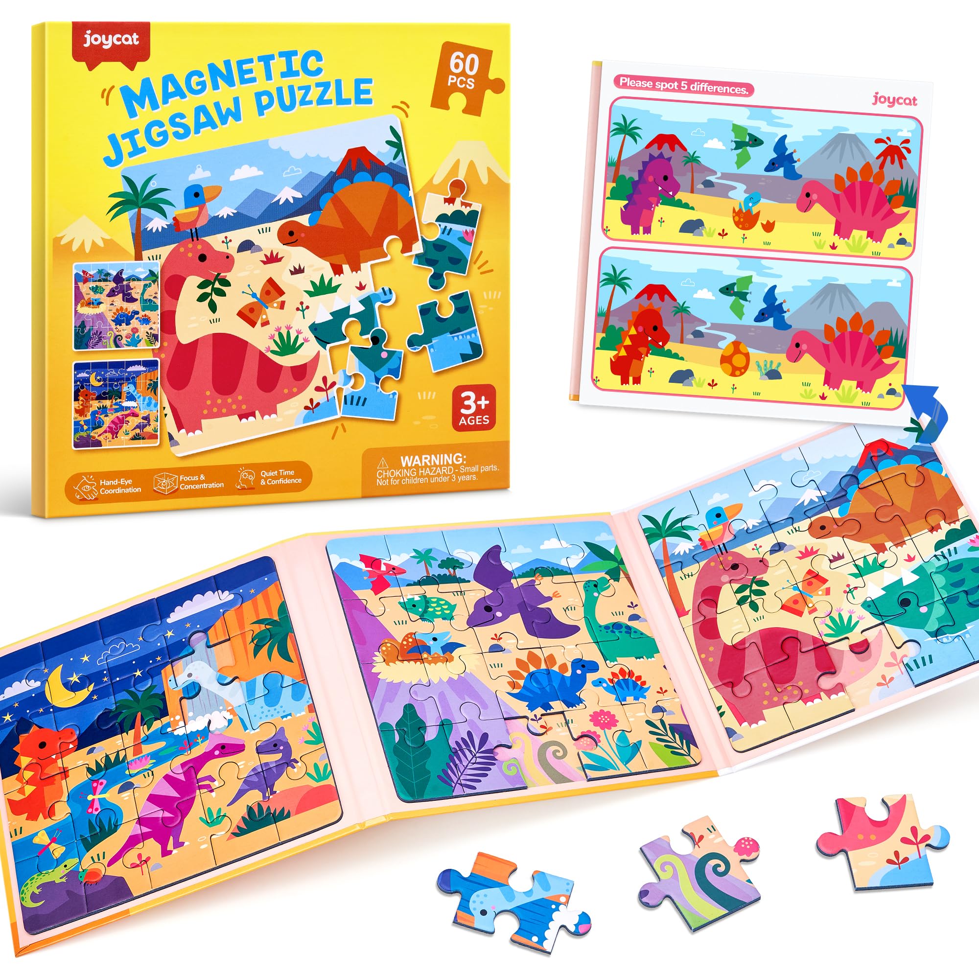 JoyCat Magnetic Puzzles for Kids 3-5, Travel Toys (Dinosaur)