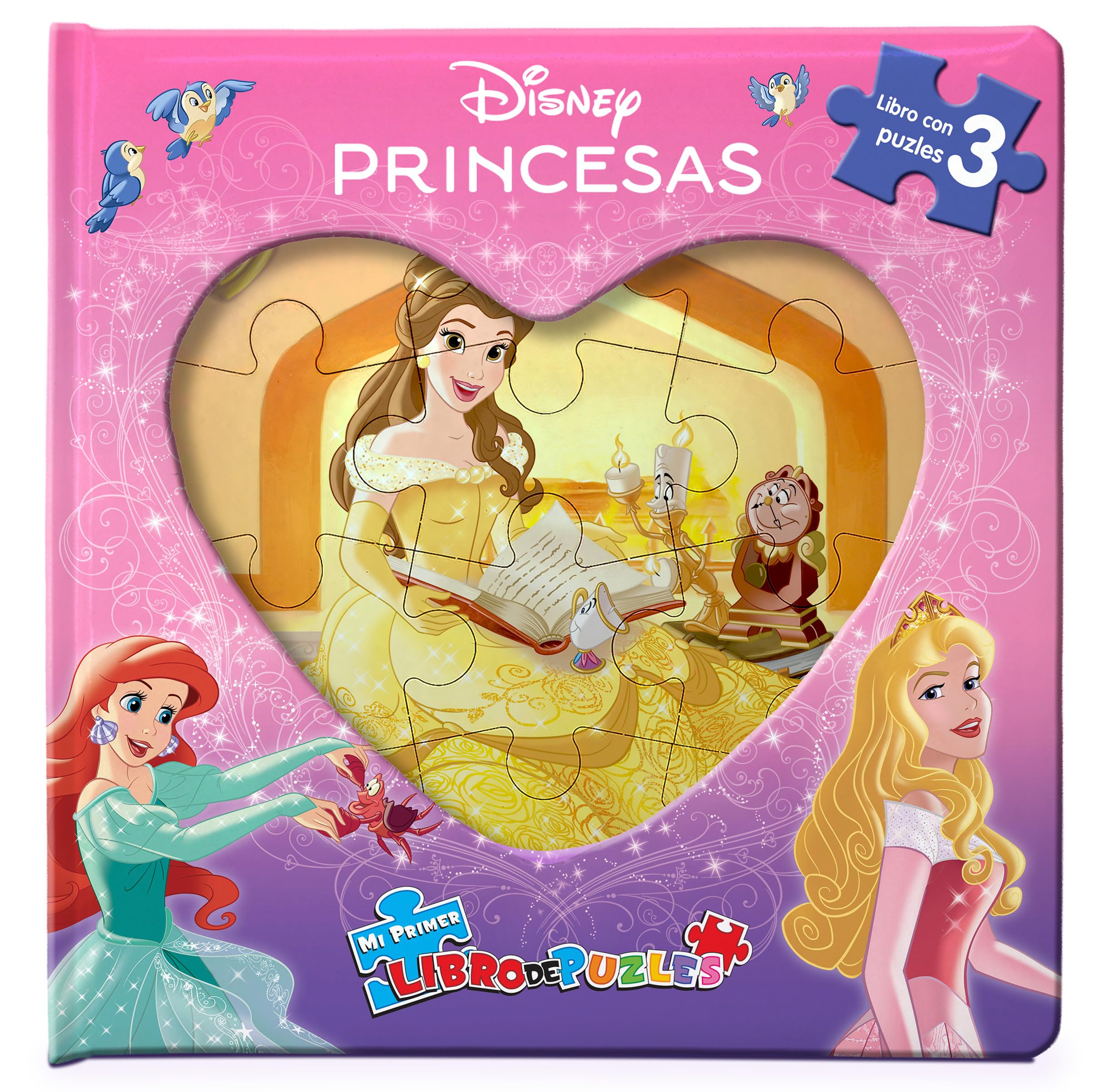 Disney Princesas Mi Primer Libro de Puzles - Rompecabezas para niños, libro de cartón de 10 páginas, 3 puzzles para disfrutar