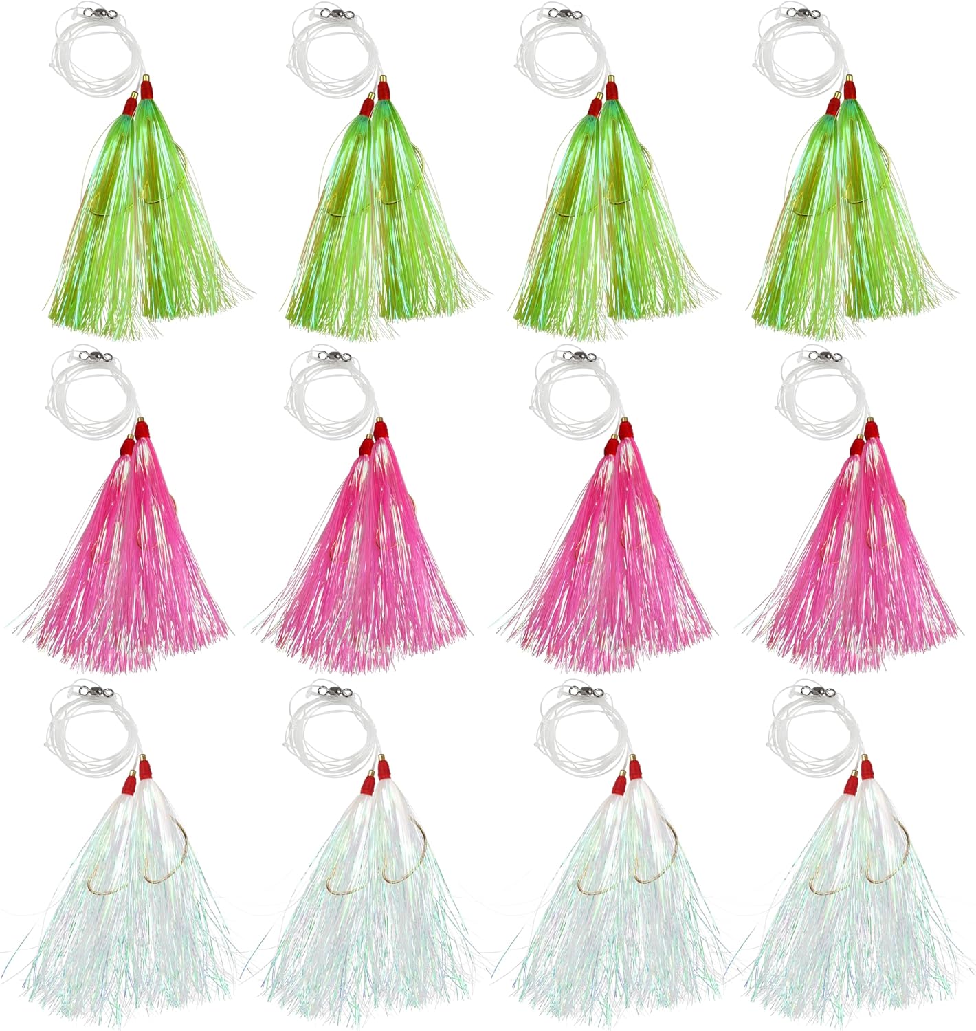 Flounder Fishing Bait Rigs Saltwater Hand Tied High Low Rigs Sea Bass Mylar Teaser Rigs with Flash Teaser Hooks Wide Gap Hooks Fsihing Swivels for Surf Ocean Porgy Snapper Sea Trout