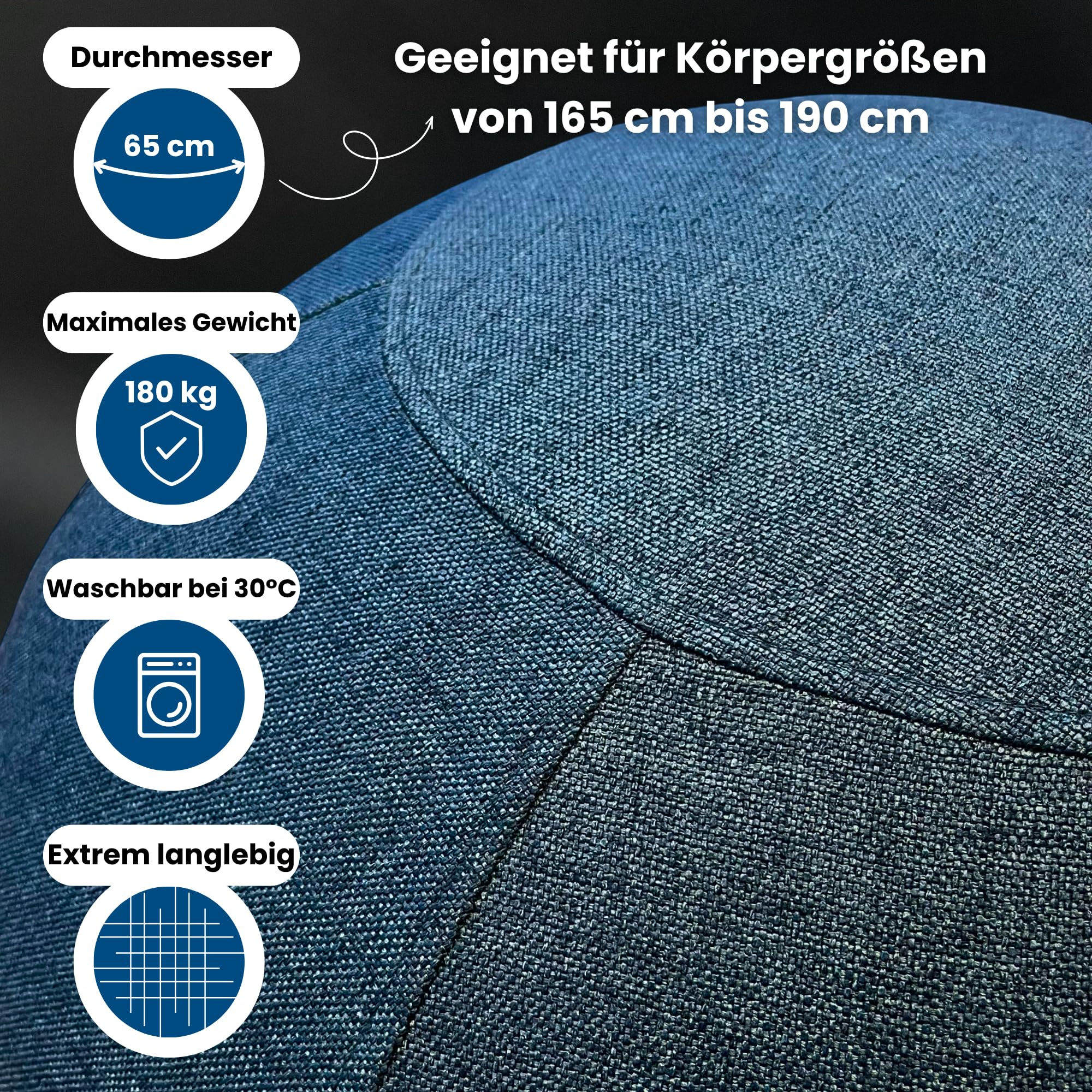 Sitzball büro ergonomisch - Sitzmöbel und Yogaball - Anti-Rückenschmerzen- Gymnastikball mit Bezug - Dynamisches Sitzen - Belastbarkeit: 180 kg - Waschbarer, Rutschfester Bezug