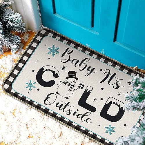 Miniatura 8 de Felpudo de invierno, tapete de Navidad, muñeco de nieve, tapete de entrada para interiores y exteriores, tapete divertido antideslizante de