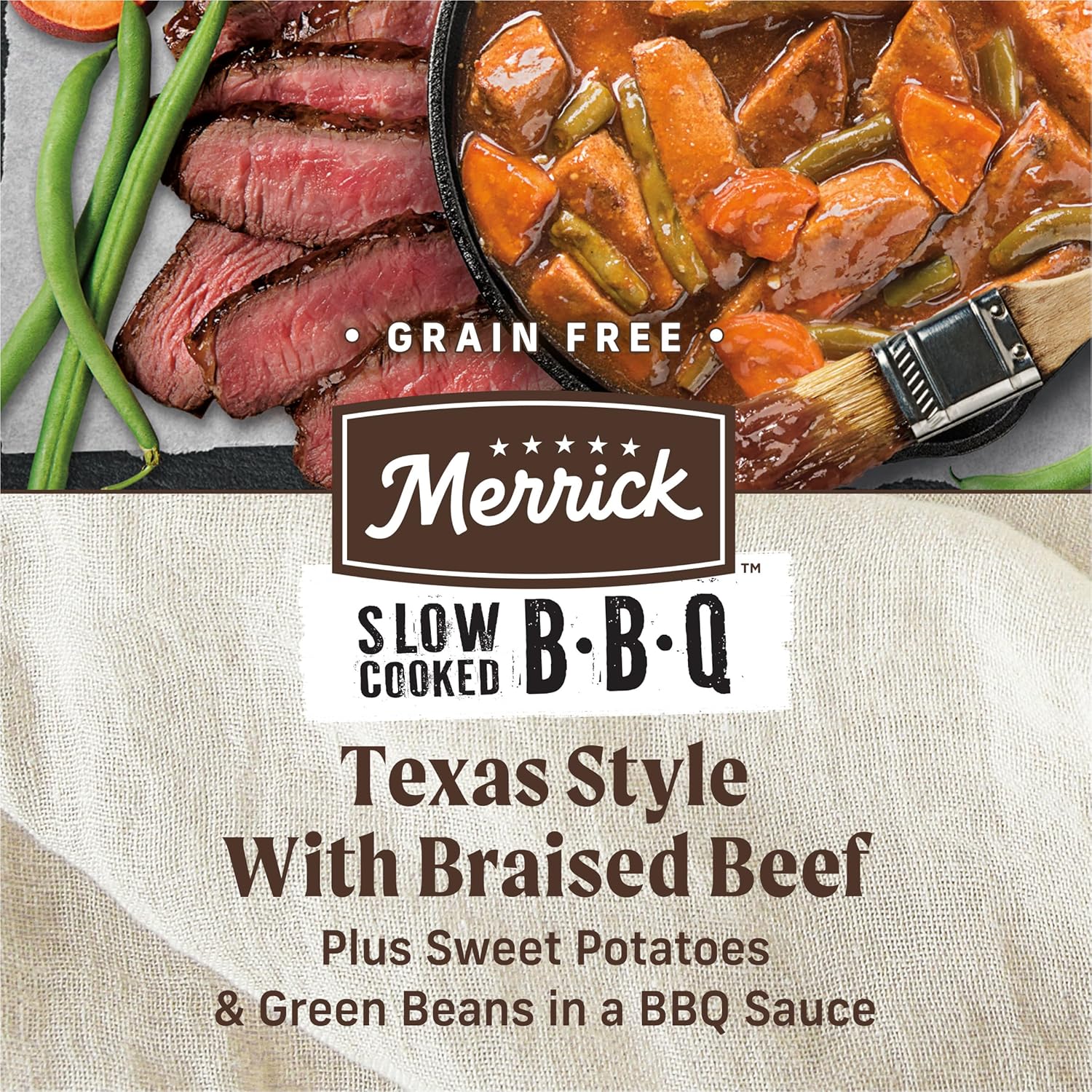 Merrick Slow-Cooked BBQ Premium Healthy Real Meat Grain Free Canned Dog Food, Texas Style With Braised Beef - (Pack of 12) 12.7 oz. Cans