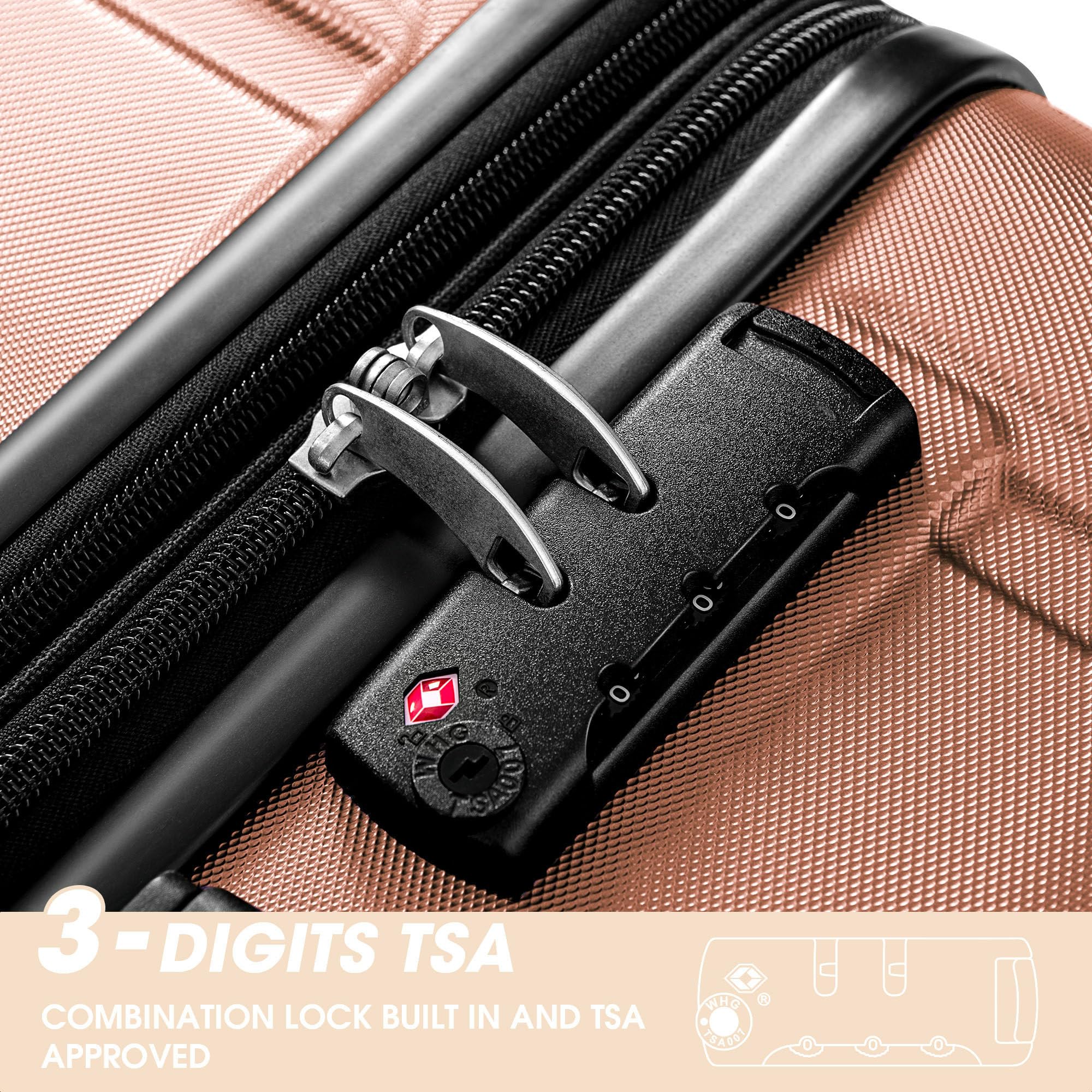 Set 3 Valigie Rigide, Valigia Trolley da Viaggio con lucchetto TSA e Ruota Universale, Espandibile, Maniglia Laterale, ABS, Valigia Bagaglio a Mano, Leggero Valigia Cabina, M-L-XL, Oro rosa