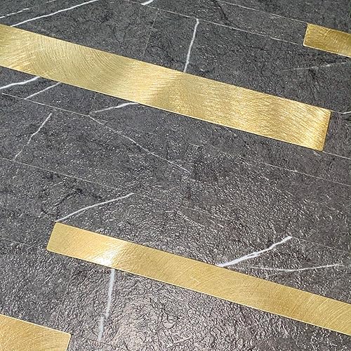 Miniatura 4 de HomeyMosaic Azulejos de pared de PVC de aluminio para despegar y pegar, azulejos de pared de PVC para cocina y baño (5 hojas, mármol gris y metal