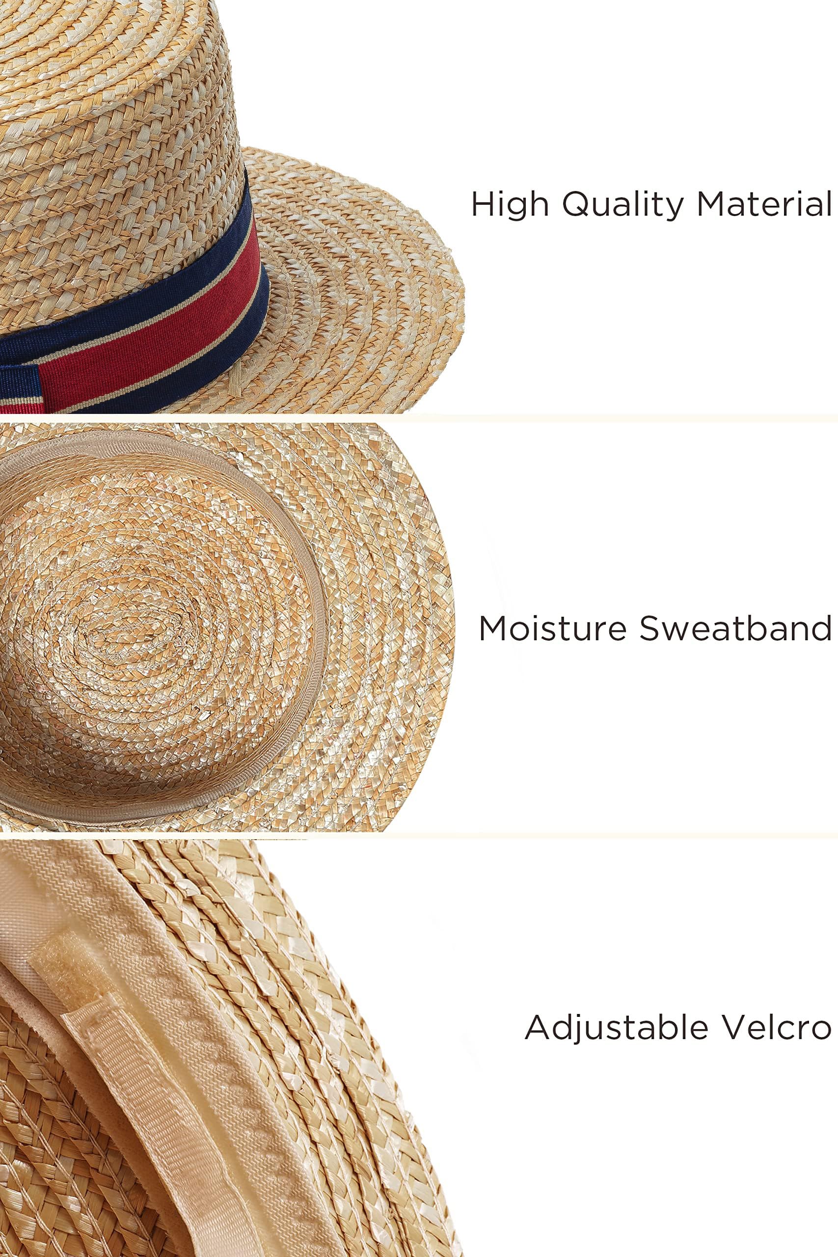 BABEYOND Men's 1920s Brim Boater Hat Gatsby Straw Hat 20s Costume Accessories