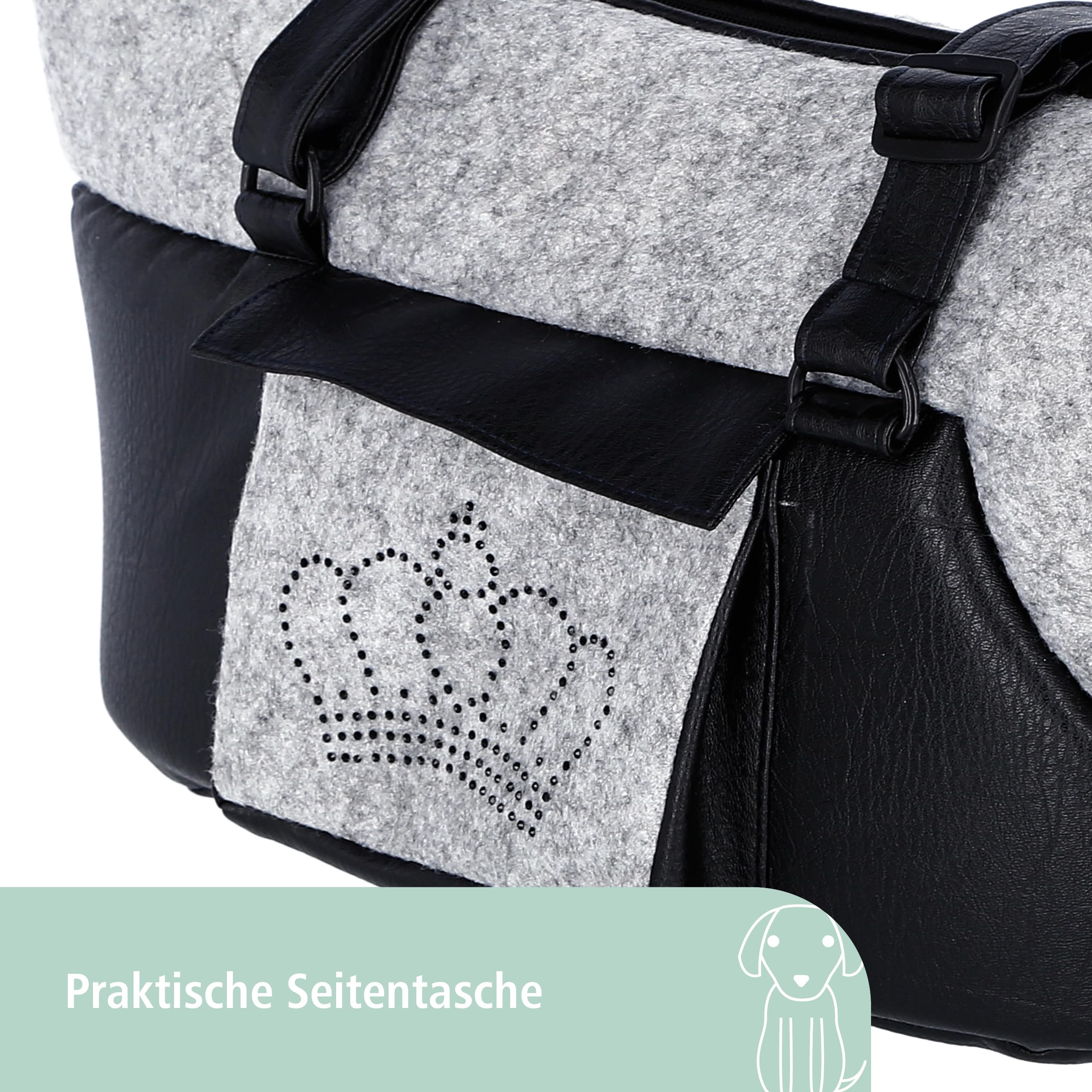 Kerbl Pet Tragetasche Chiara, Transporttasche, schwarz/grau, 46x23x25cm, Polyester, weiches Innenfutter, Innenkissen waschbar, für Hunde und Katzen