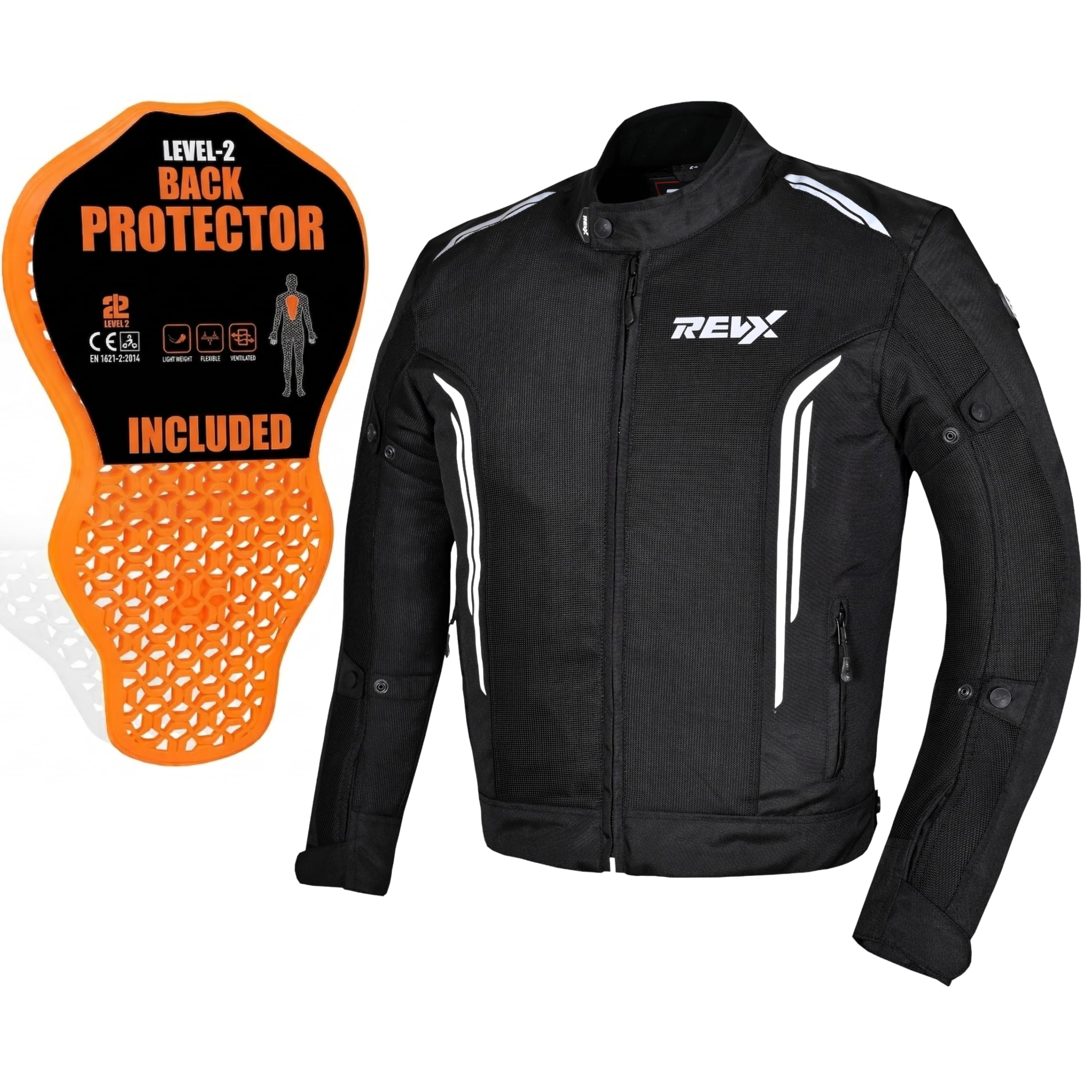 REVX Sommer Motorradjacke Herren mit CE Protektoren | Ultra Belüftet Leichte Sommerjacke mit Rückenprotektor