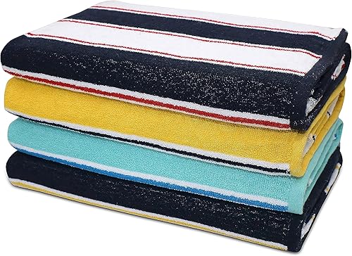 Miniatura 4 de Terry Cabana - Toalla de playa de 100 % algodón, a rayas, grandes, altamente absorbentes, ligeras, suaves y de secado rápido, para playa, baño,