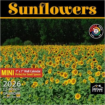 MICASA PRESS Sunflowers 2026 Mini Wall Calendar 12 Month | 7" x 14" Open | Thick & Sturdy Paper | Holiday Gift | Nature Calendar 2026