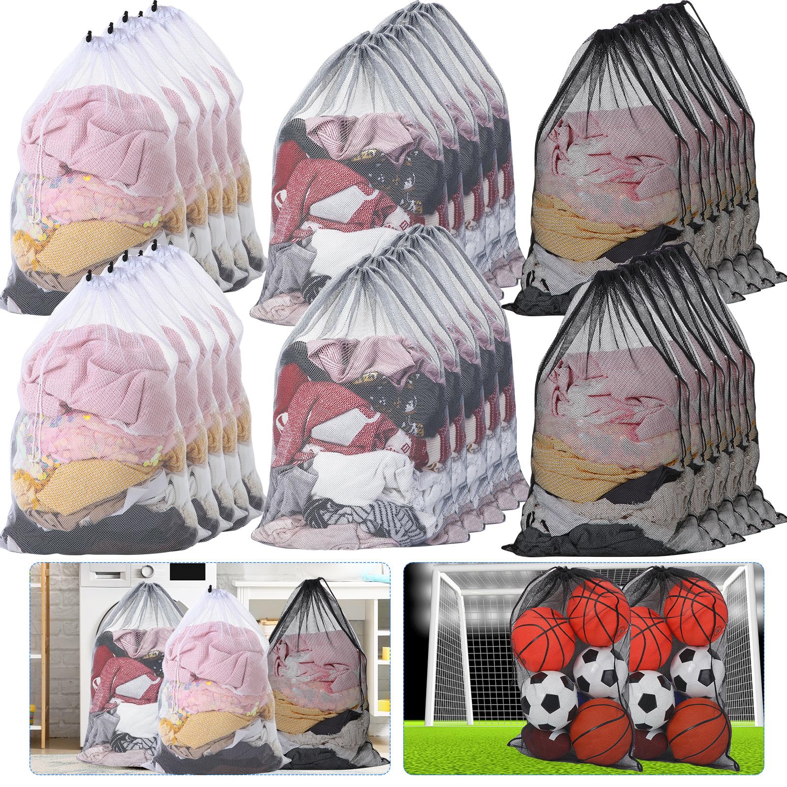 Berlune Paquete de 30 bolsas de malla grandes de 24 x 36 pulgadas para lavandería, bolsas de lavado, material de malla resistente cerrado con cordón, fábrica, universidad, dormitorio, viajes y