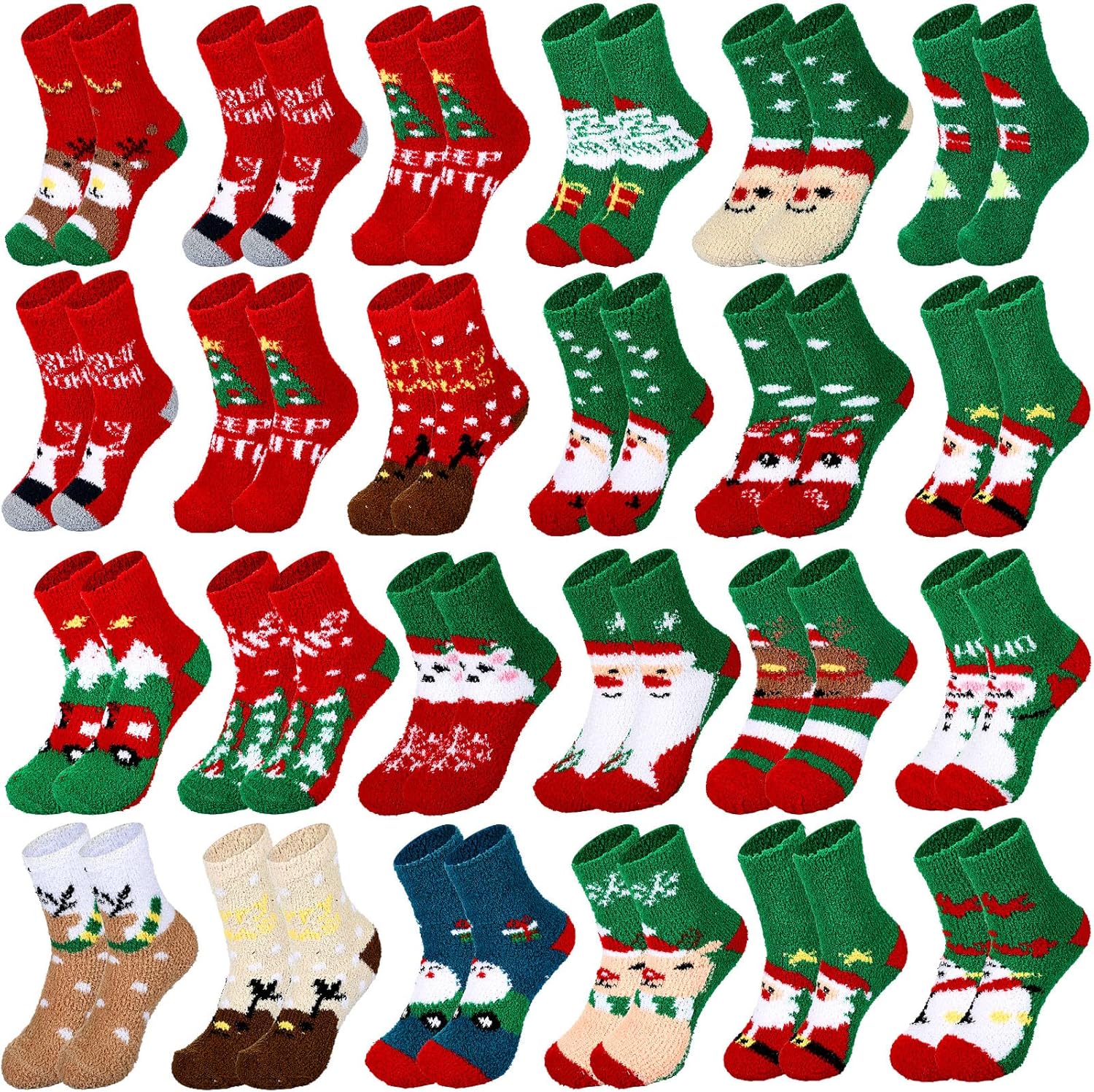 Liitrsh 24 Pairs Christmas Fuzzy Winter Socks for Women Soft Warm Fluffy Christmas Socks(Cute Style)
