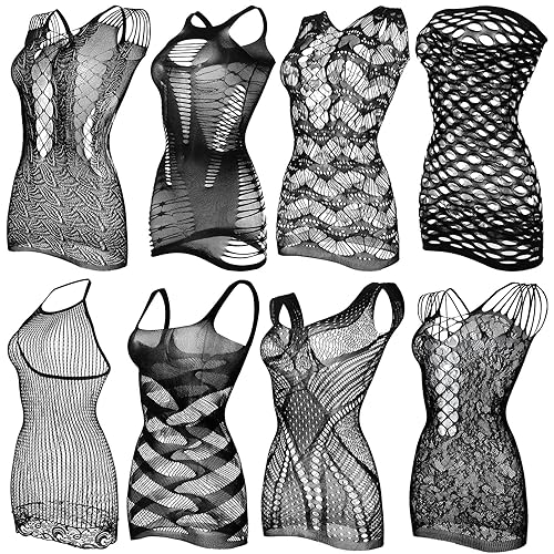 Geyoga 8 Pieces Fishnet Dress for Women Lingerie for Women Fishnet Dress Women Lingerie Fishnet for Women Favor - Black