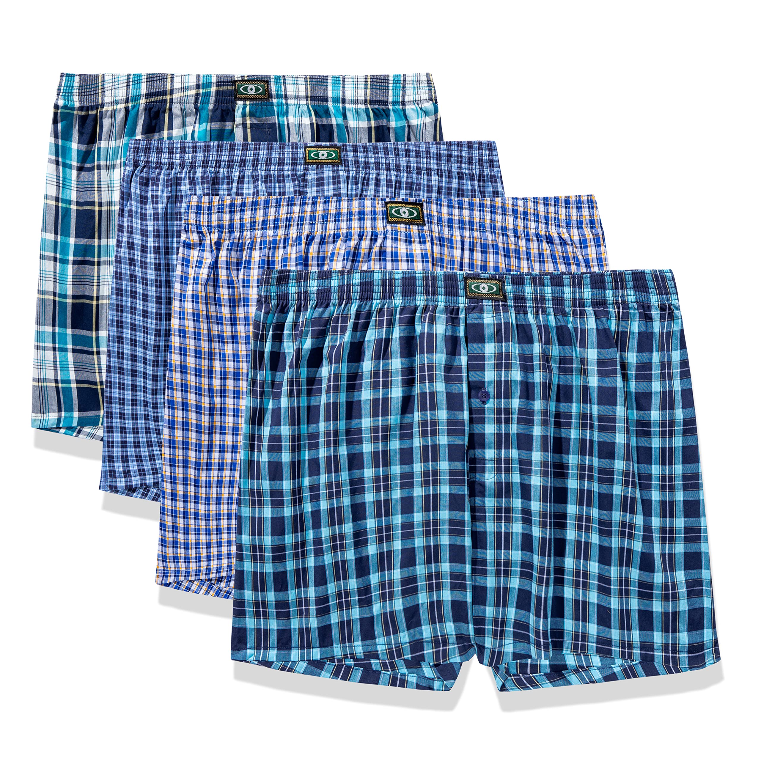 HAOSHIHE Men's Woven Boxer Shorts 100% Cotton,Underwear Boxers for Men Loose fit, B:size 36-38inch 4pack, L