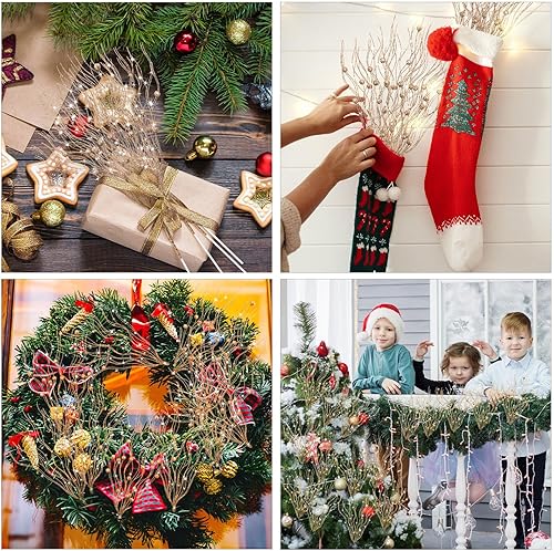 Miniatura 6 de Tigeen 60 piezas de tallos de bayas artificiales con purpurina para decoración de invierno, ramas de 17 pulgadas, ramas brillantes para árbol de