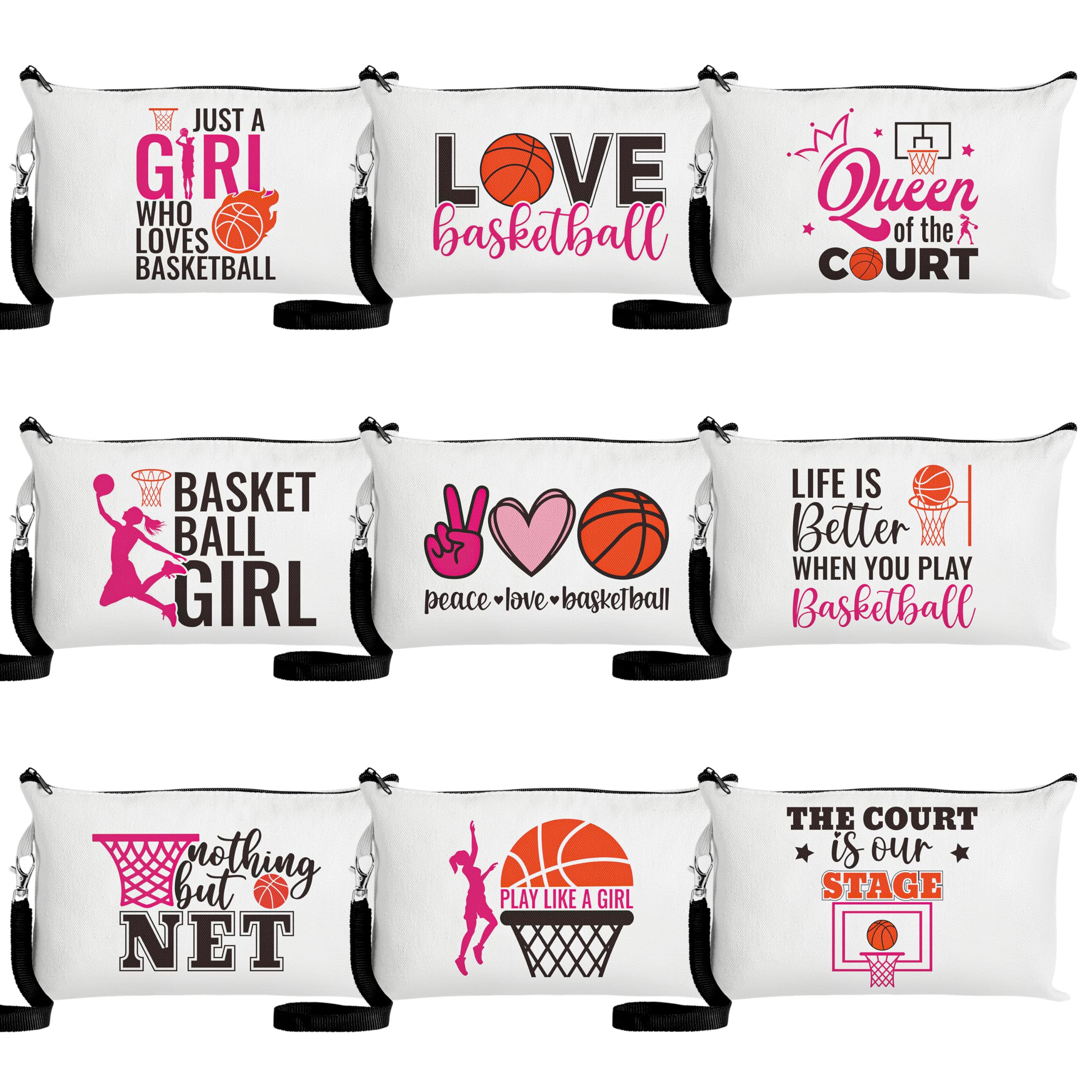 R HORSE Basketball Makeup Bag, 9PCS Ladies Cosmetic Bags Inspirational Gifts, Basketball Cosmetic Bag Canvas Makeup Bag, Basketball Team Toiletry Bag Makeup for Basketball Lover Player Fan Gift