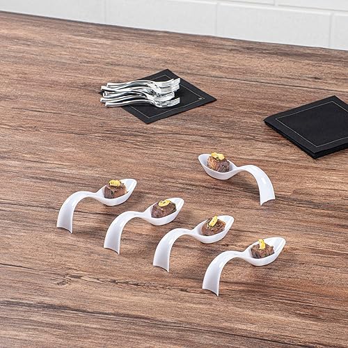 Miniatura 4 de Restaurantware Cucharas de lágrima de 5 pulgadas, 100 cucharas de estilete - Cucharas desechables de plástico blanco con sangría para bodas o