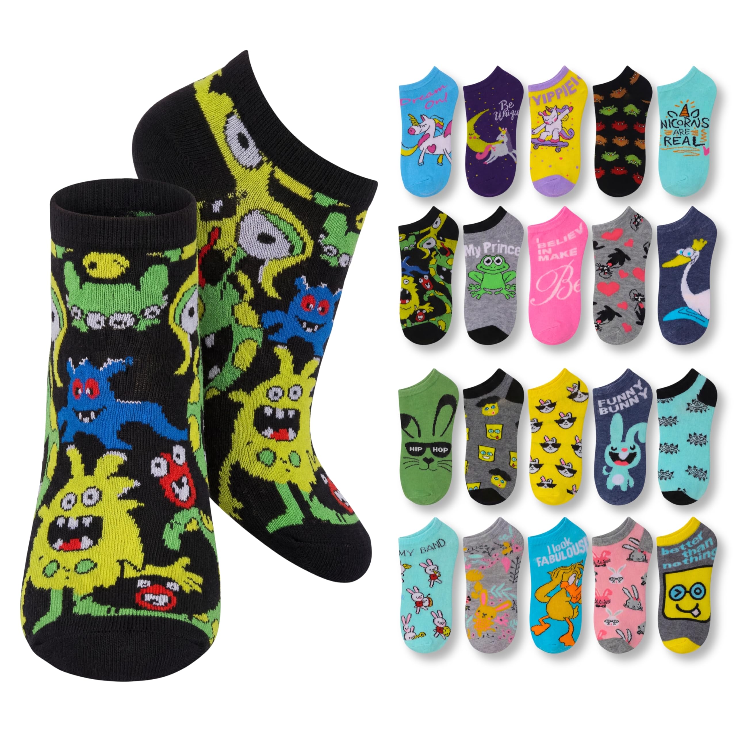Tipi Toe Women’s 20 Pack Colorful Low Cut Socks – Lightweight, Breathable Design for All-Day Comfort Sizes 9-11/10-13