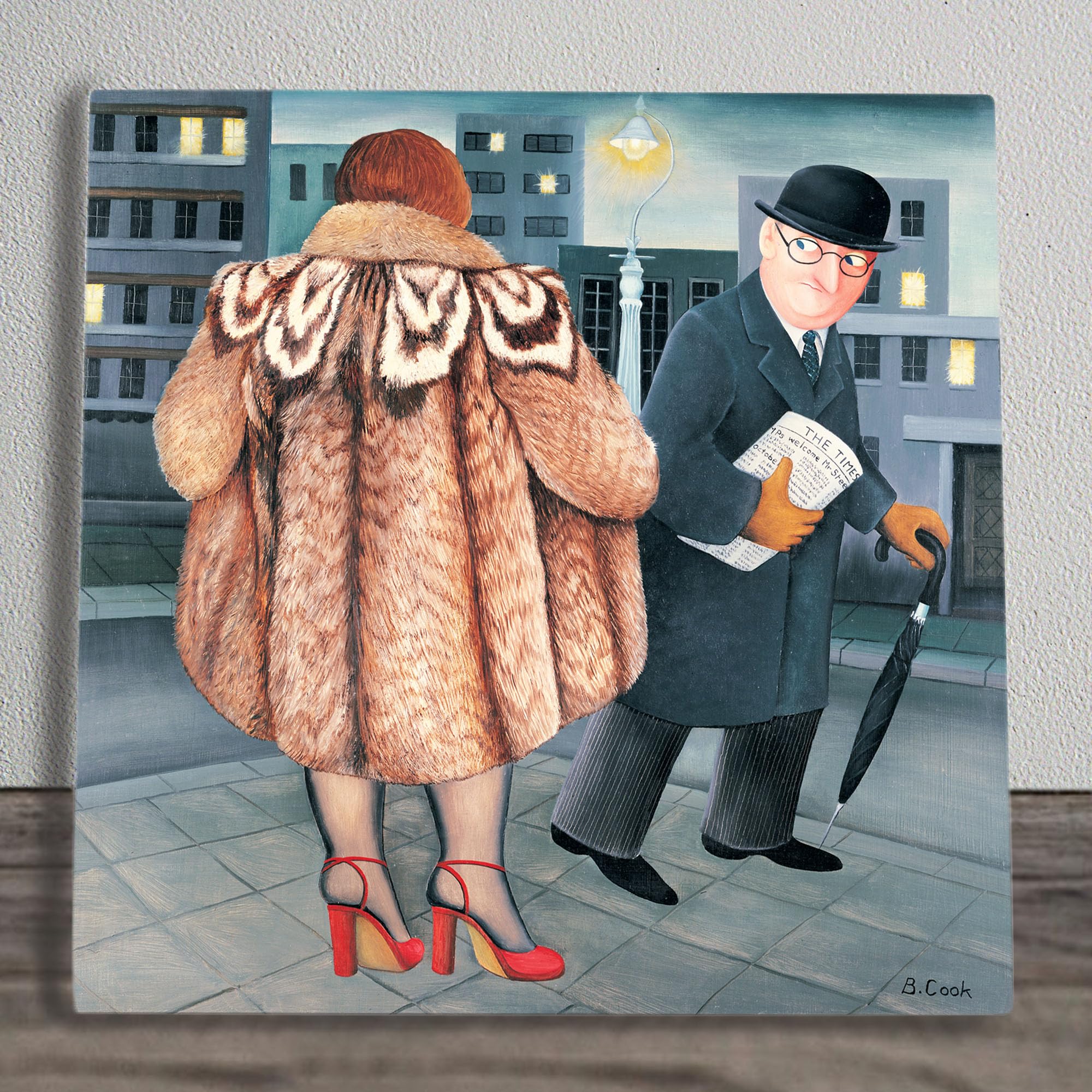 Global Designs Multilcoloured My Fur Coat Ceramic Tile Picture Plaque Sign Wall Art By Beryl Cook Uv Printed Artwork 20X20cm