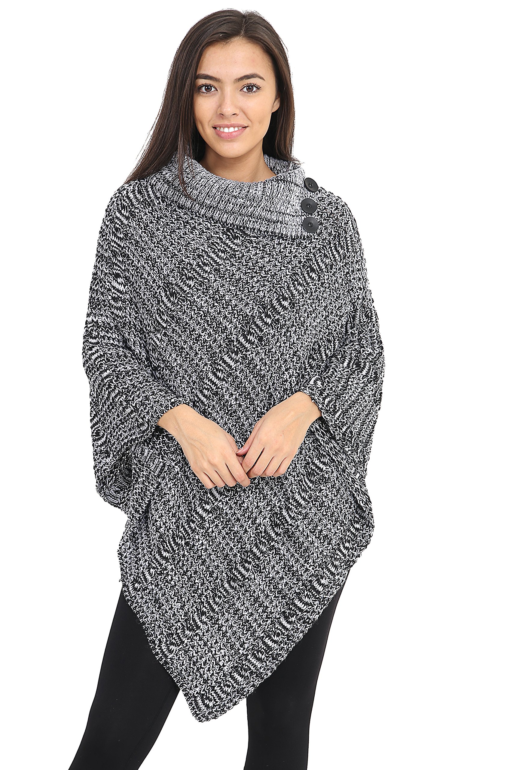 Zaif & HariWoman Coller 3 Buttons Cape Shawl Wrap Cabel Knitted Sweater Jumper Ladies Poncho One Size 8-26