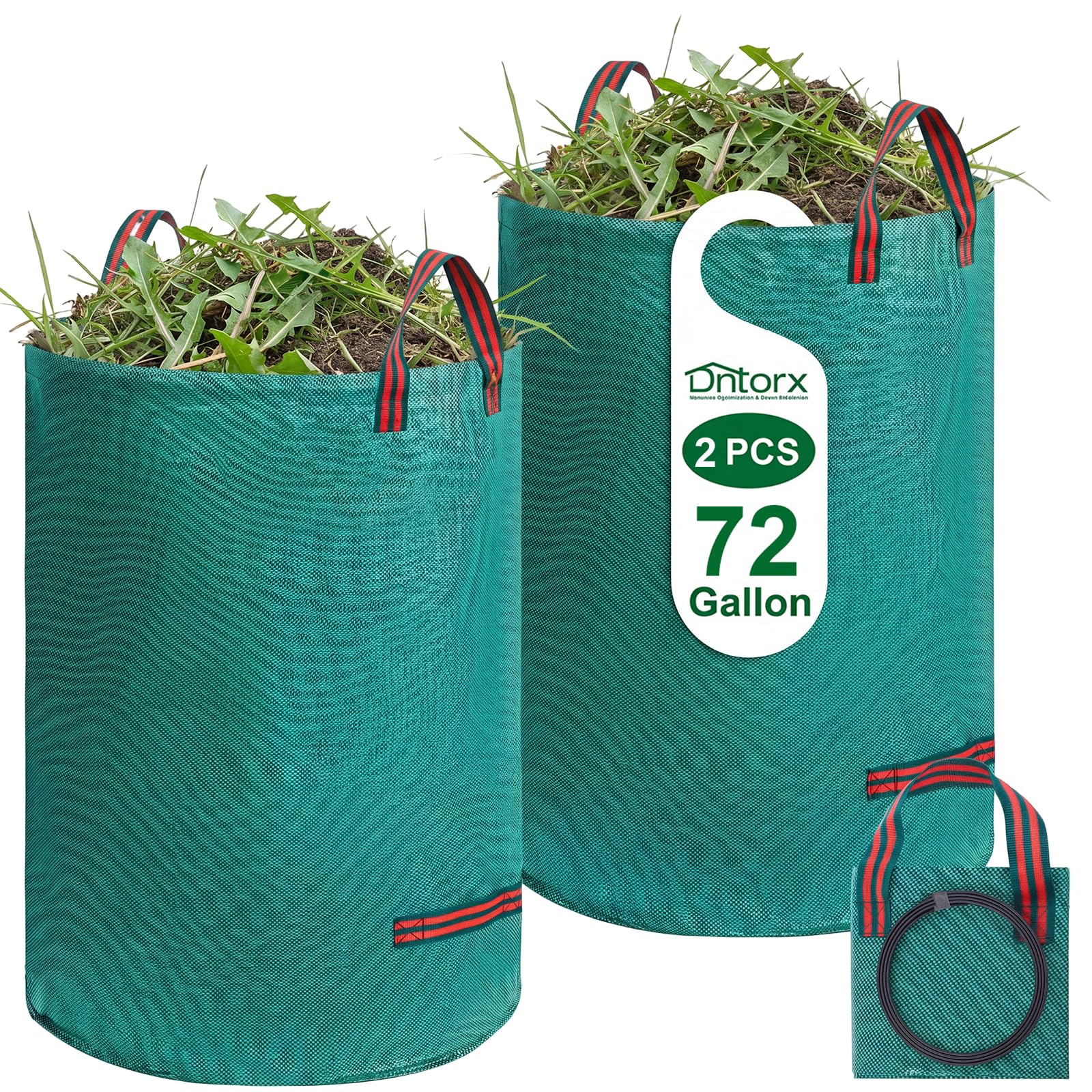 2 Pack 500L/272L Large Garden Bags with Handles, Heavy Duty Garden Trash Bags, Green Reusable Sacks for Collecting Grass, Leaf Waste (272L)