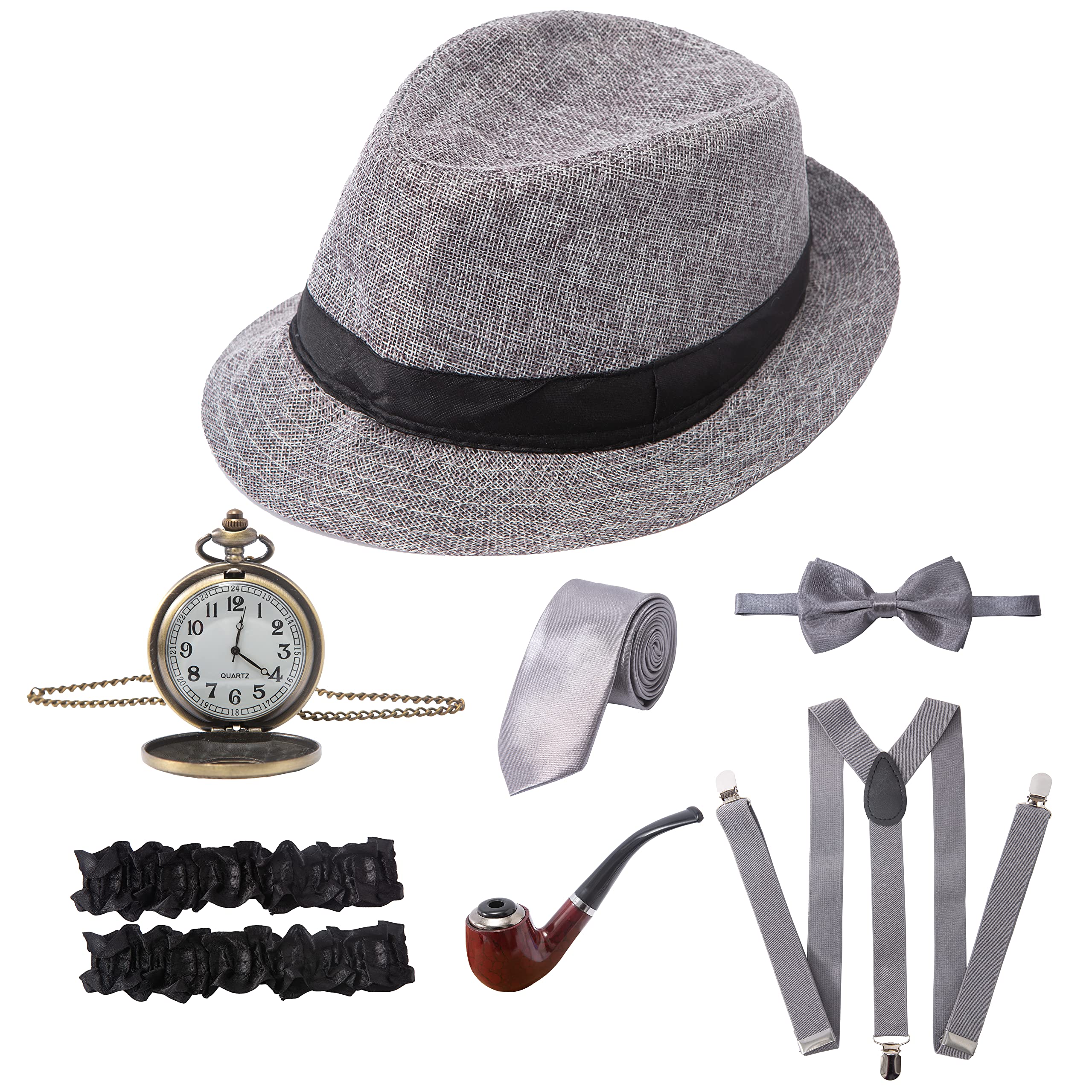 RAINDEWLL 1920s Accessories for Men 20s Gatsby Gangster Costume Accessories Set Fedora Hat Suspenders