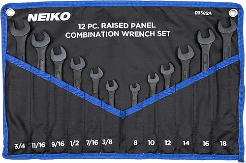 NEIKO 03582A Juego de llaves combinadas, juego de llaves combinadas de 12 piezas de panel elevado, métricas y estándar, acero al carbono forjado en