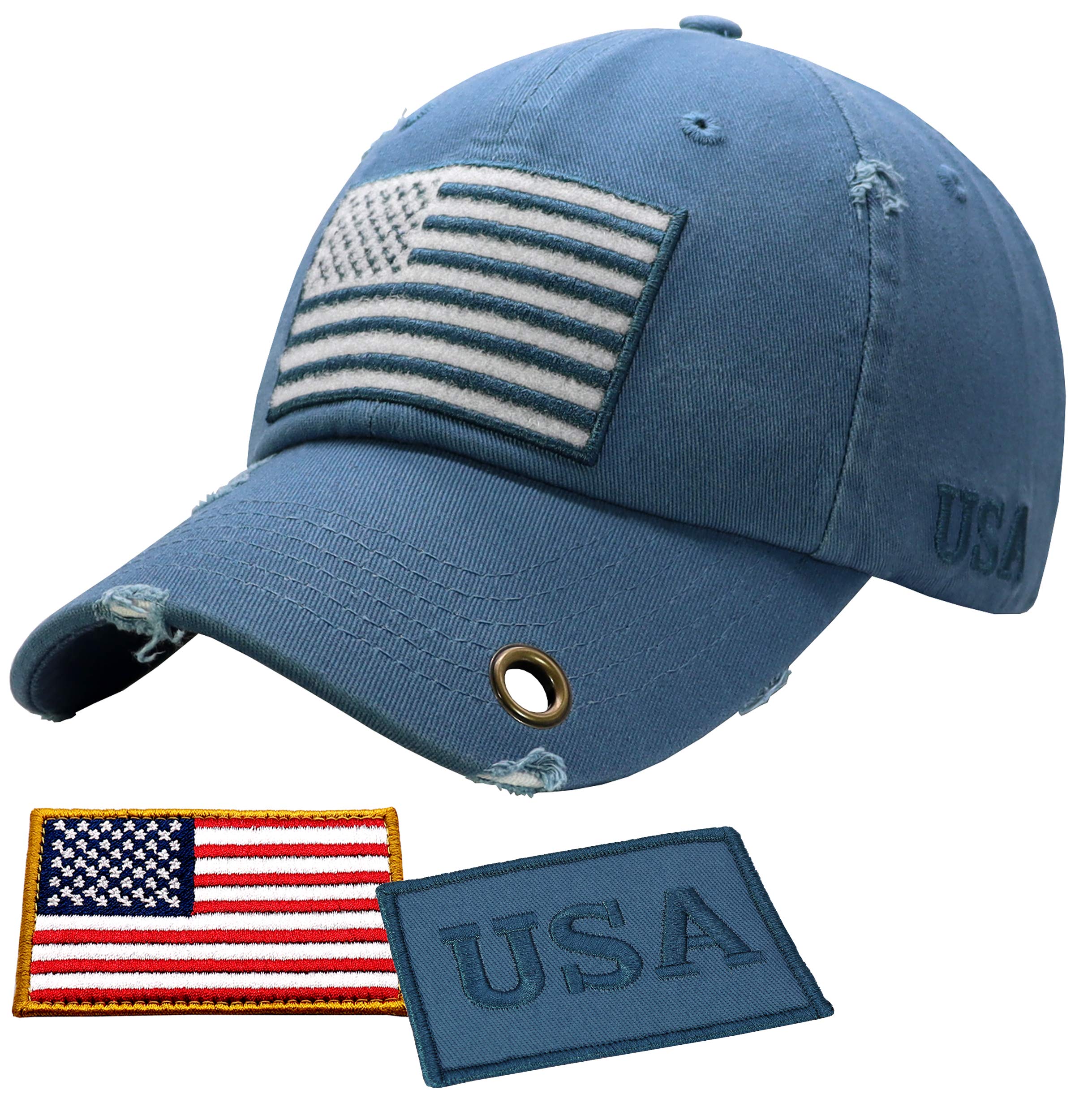 Antourage American Flag Unisex Baseball Hat for Men and Women | USA Flag Mesh Snapback Cap with 2 Patriotic Patches