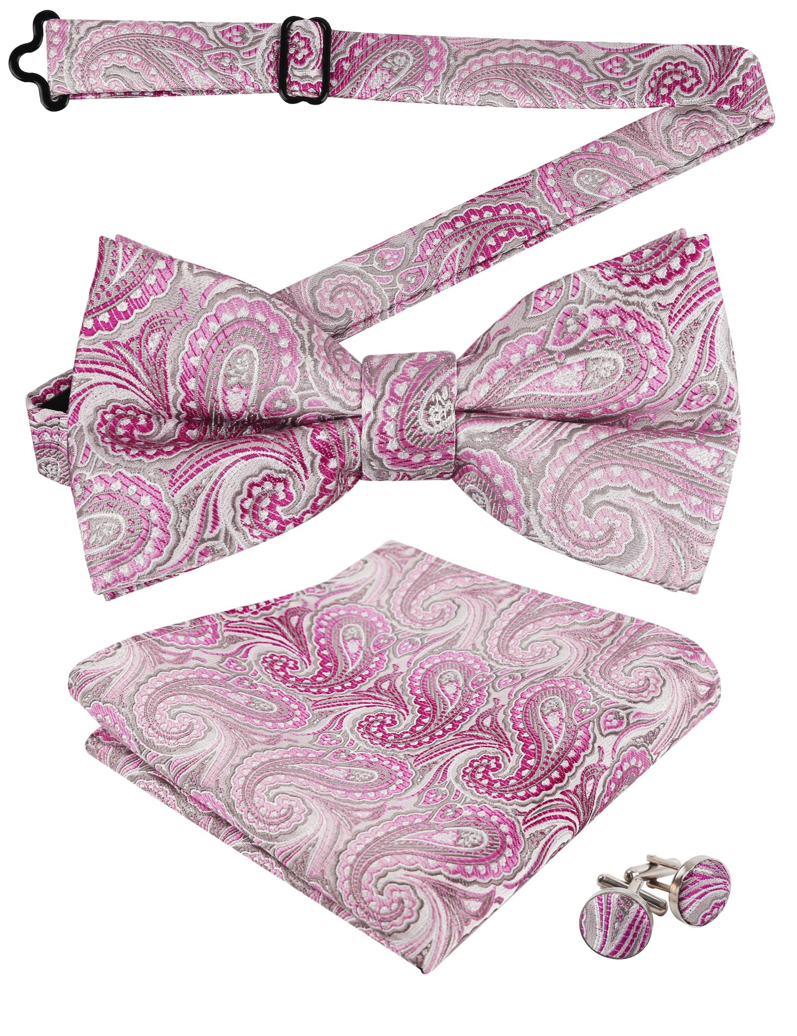 Alizeal Mens Paisley Bow Tie, Pocket Square, Cufflinks Set