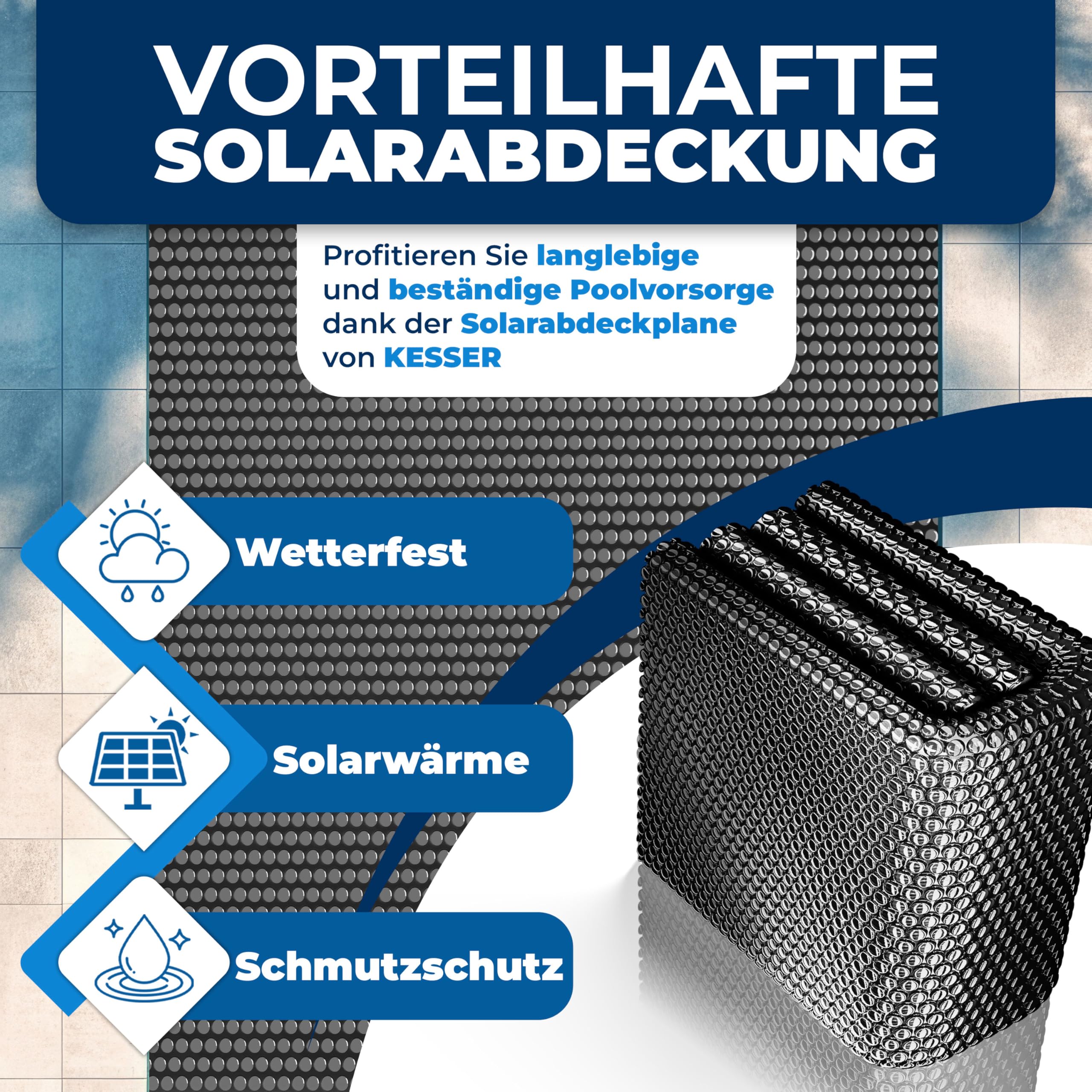 KESSER® Bâche Solaire pour Piscine Ronde Ø 244 cm | Foglio Solaire épaisseur 120 ṁm | La bâche Solaire de Couverture Solaire Peut être coupée | Bâche Solaire de Piscine Feuille, Le Noir, 450 x 220cm