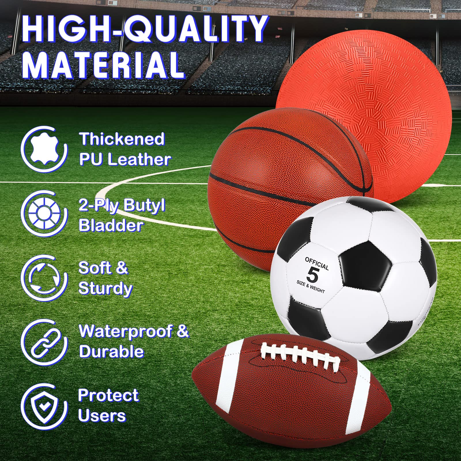 Juego de 4 pelotas deportivas, incluye tamaño oficial de baloncesto, fútbol, fútbol, patio de recreo, bolsa de equipo para adolescentes y adultos, operación de regalo, regalos de bolas de 3